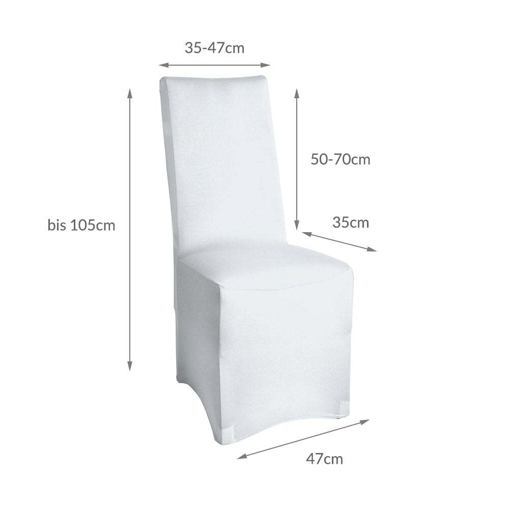 Beautissu Leona Stretch universal banquet chair cover in various colors, fits chairs 50-70cm back height, 35-47cm seat, elastic polyester blend.