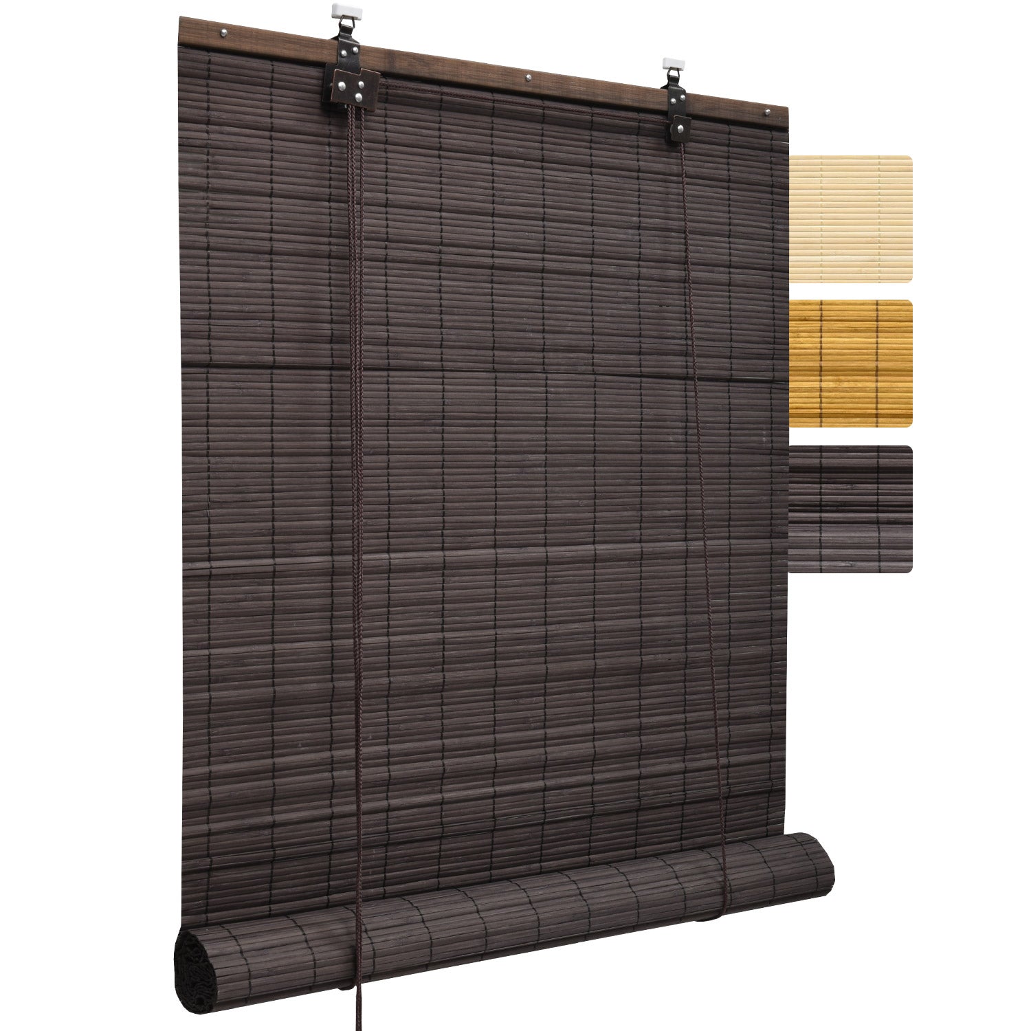 Sol Royal SolDecor B86 bamboo roller blind in various sizes and colors, featuring seamless opening, wall or frame mounting options, and safety clips for children.