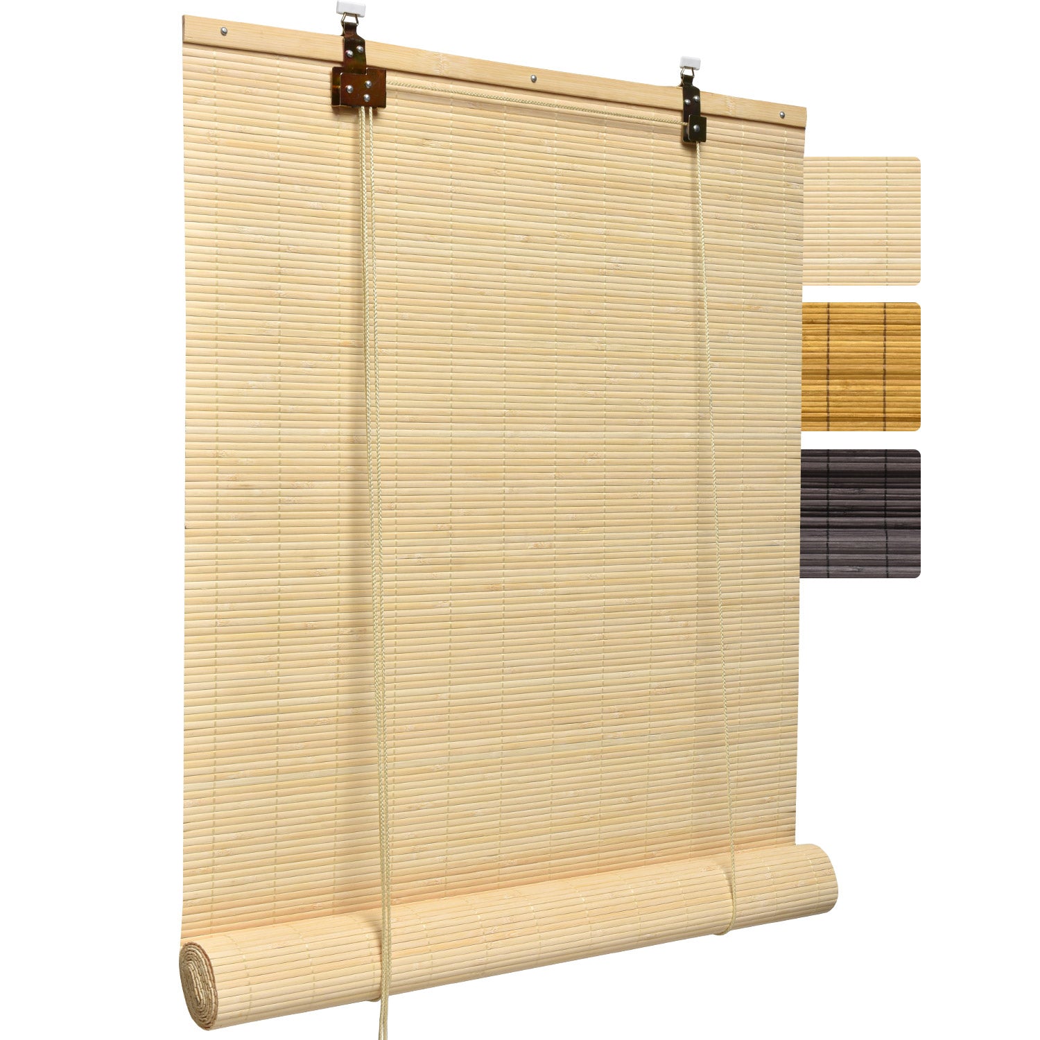 Sol Royal SolDecor B86 bamboo roller blind in various sizes and colors, robust and adjustable with safety features.