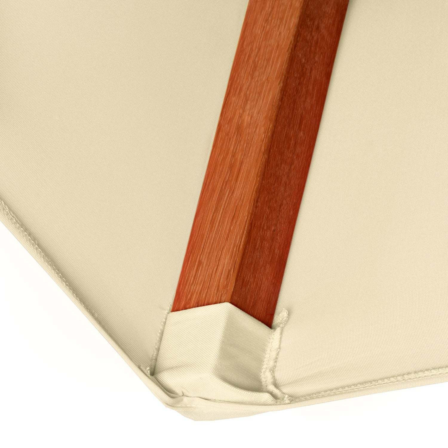 Beautissu Leona Stretch universal banquet chair cover in beige, close-up of durable polyester with elastic edge.
