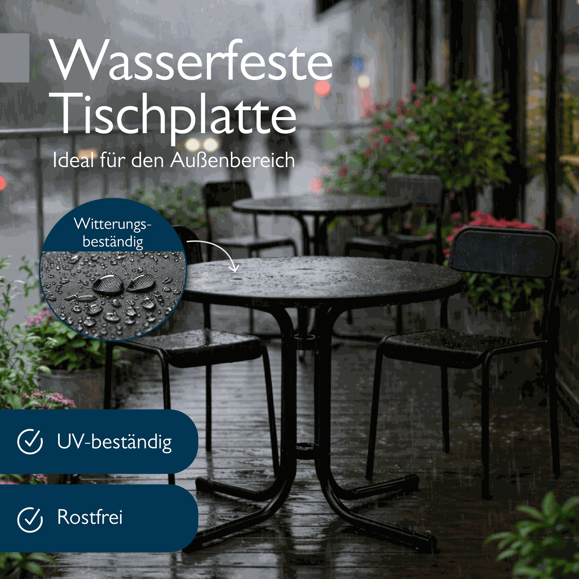 Runder Gartentisch Bistrotisch mit klappbarer, wasserfester Tischplatte und pulverbeschichtetem Stahlgestell für Balkon und Garten