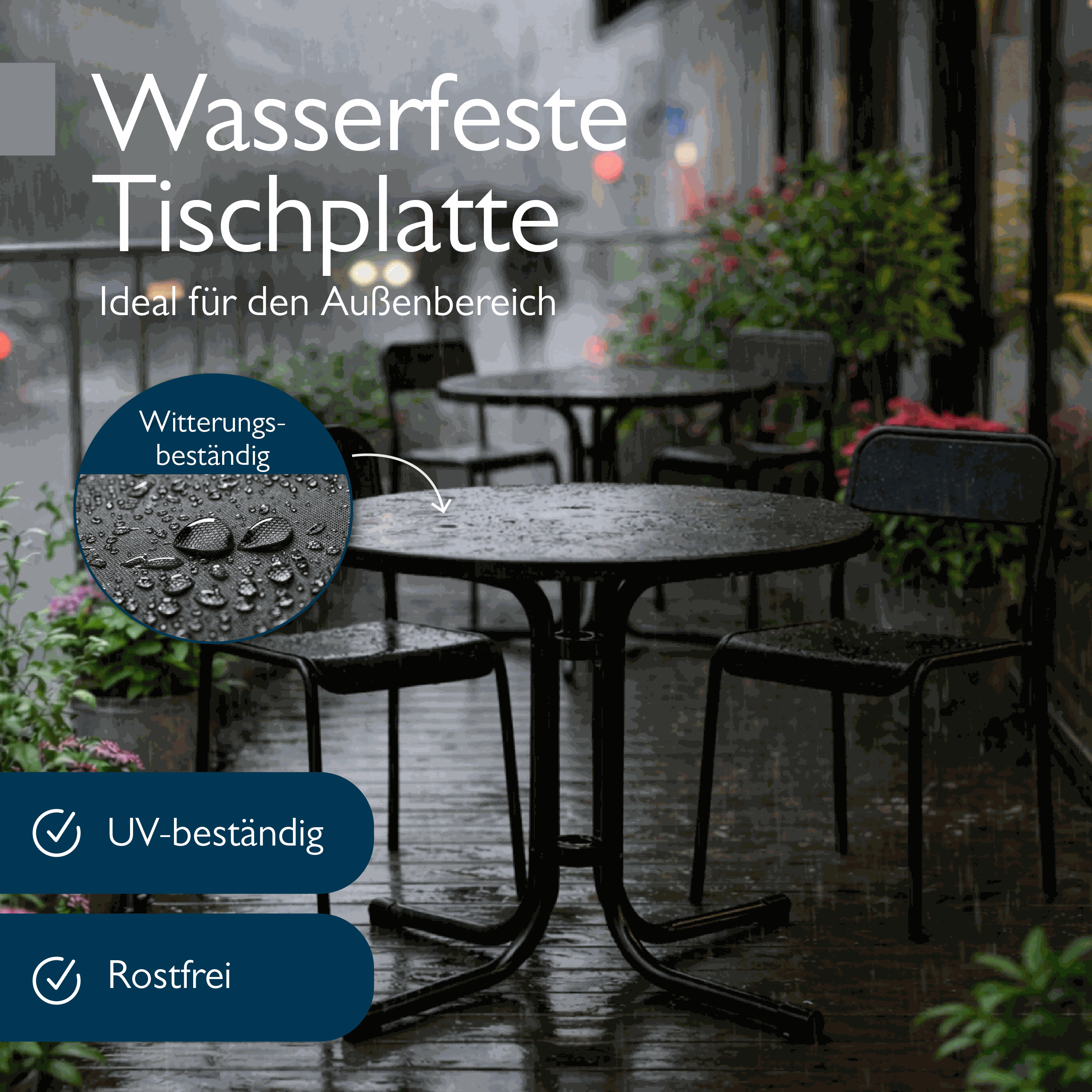 Runder Gartentisch Bistrotisch mit klappbarer, wasserfester Tischplatte und pulverbeschichtetem Stahlgestell für Balkon und Garten