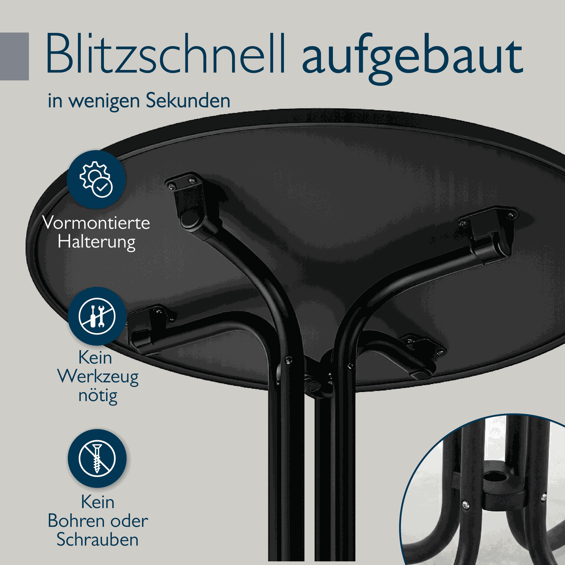 Runder Gartentisch Bistrotisch mit wasserfester, klappbarer Tischplatte und stabilem pulverbeschichtetem Stahlgestell für Balkon und Garten