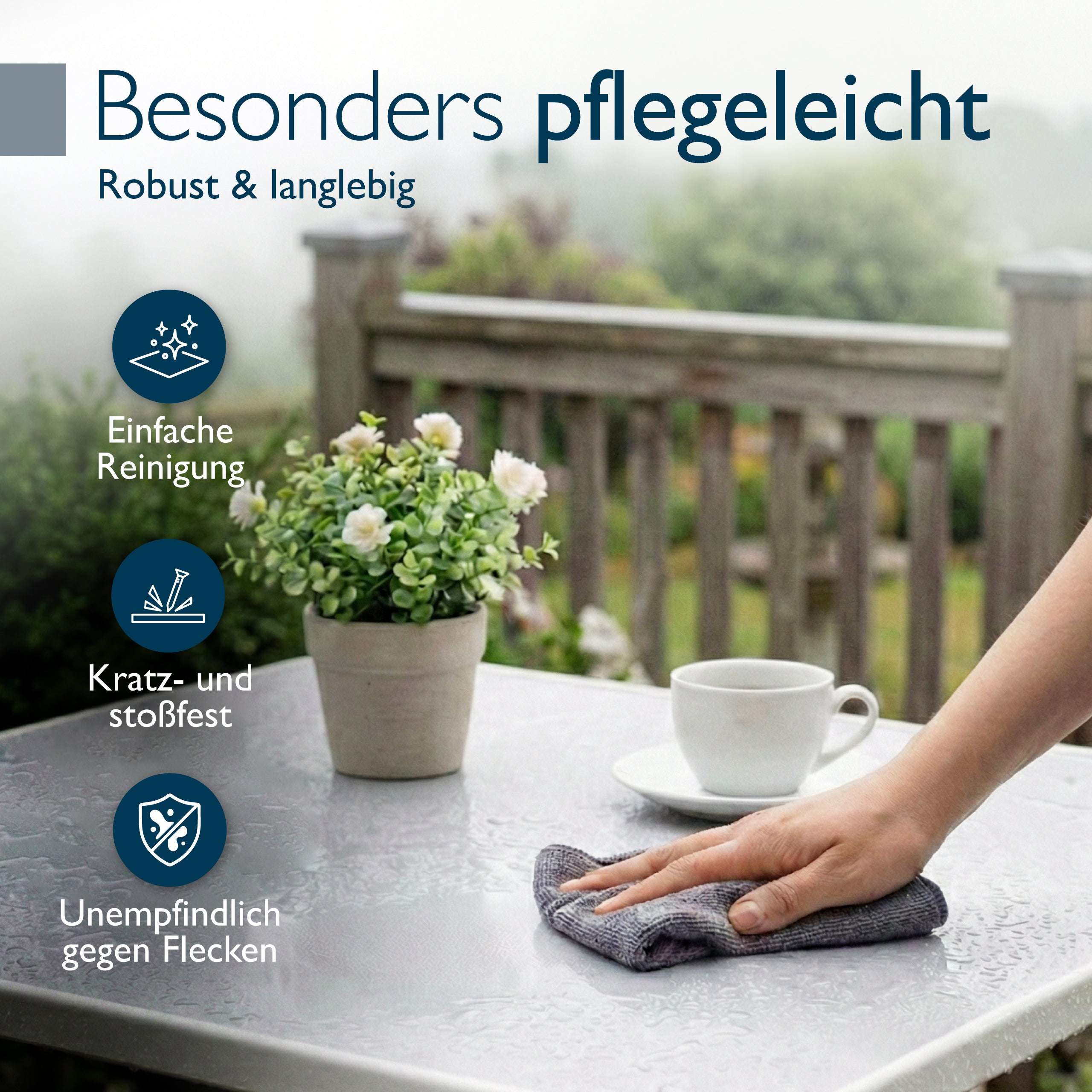Gartentisch Bistrotisch klappbar mit wasserfester, kratzfester Tischplatte und rostfreiem Stahlgestell für Balkon und Garten