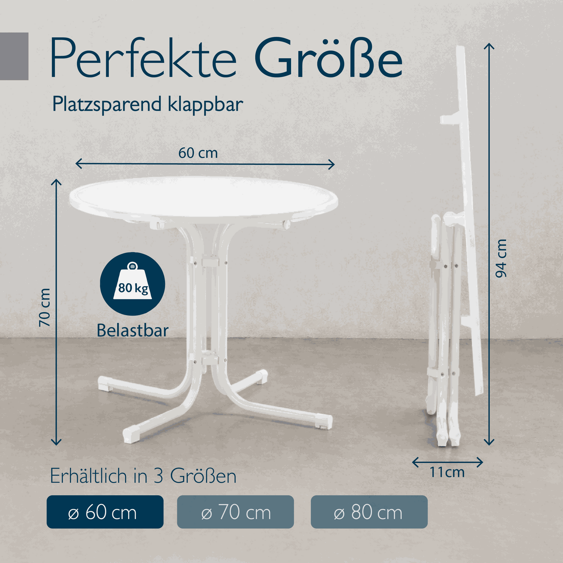 Runder Gartentisch Bistrotisch mit wasserfester, kratzresistenter Tischplatte und pulverbeschichtetem Stahlgestell für Balkon und Garten