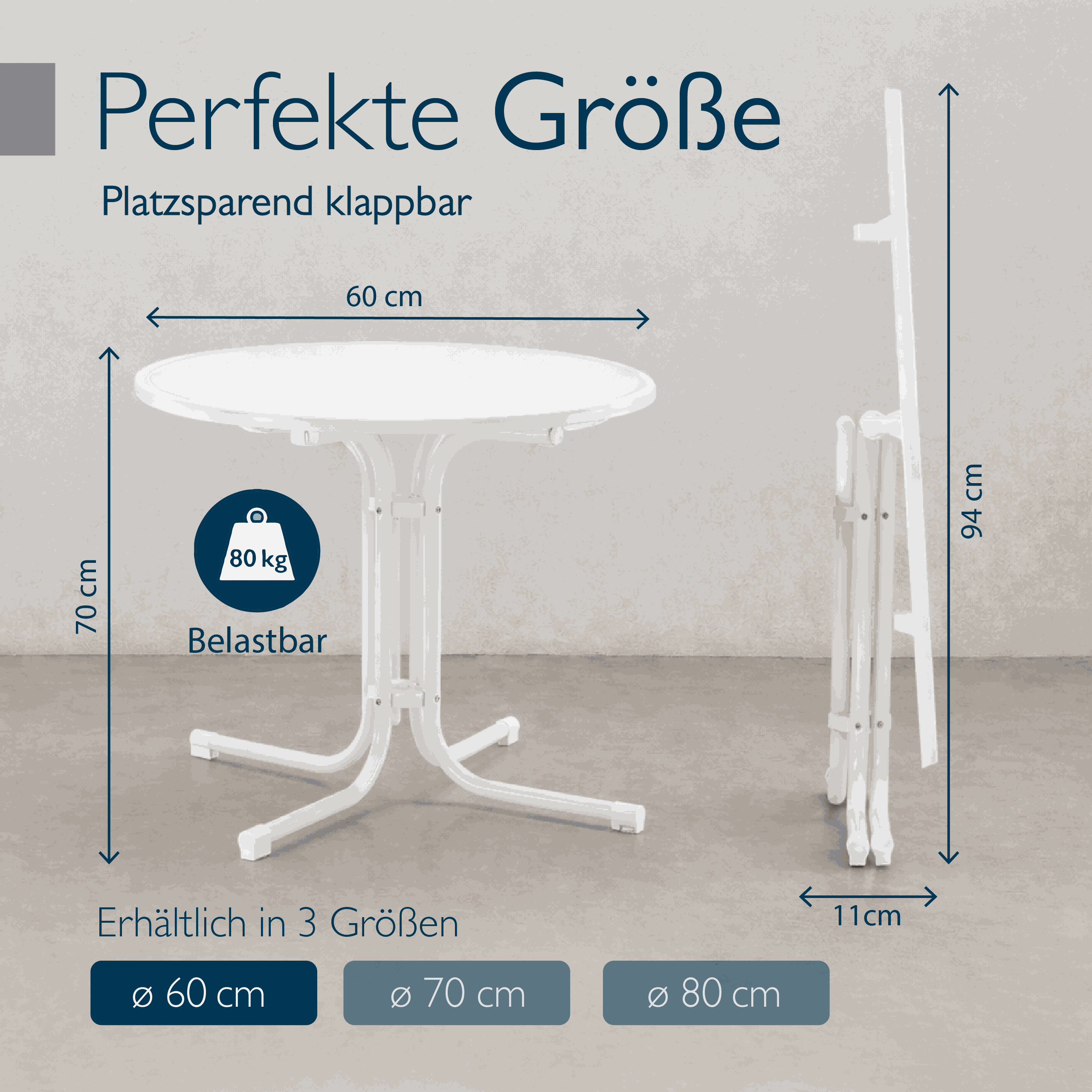Runder Gartentisch Bistrotisch mit wasserfester, kratzresistenter Tischplatte und pulverbeschichtetem Stahlgestell für Balkon und Garten