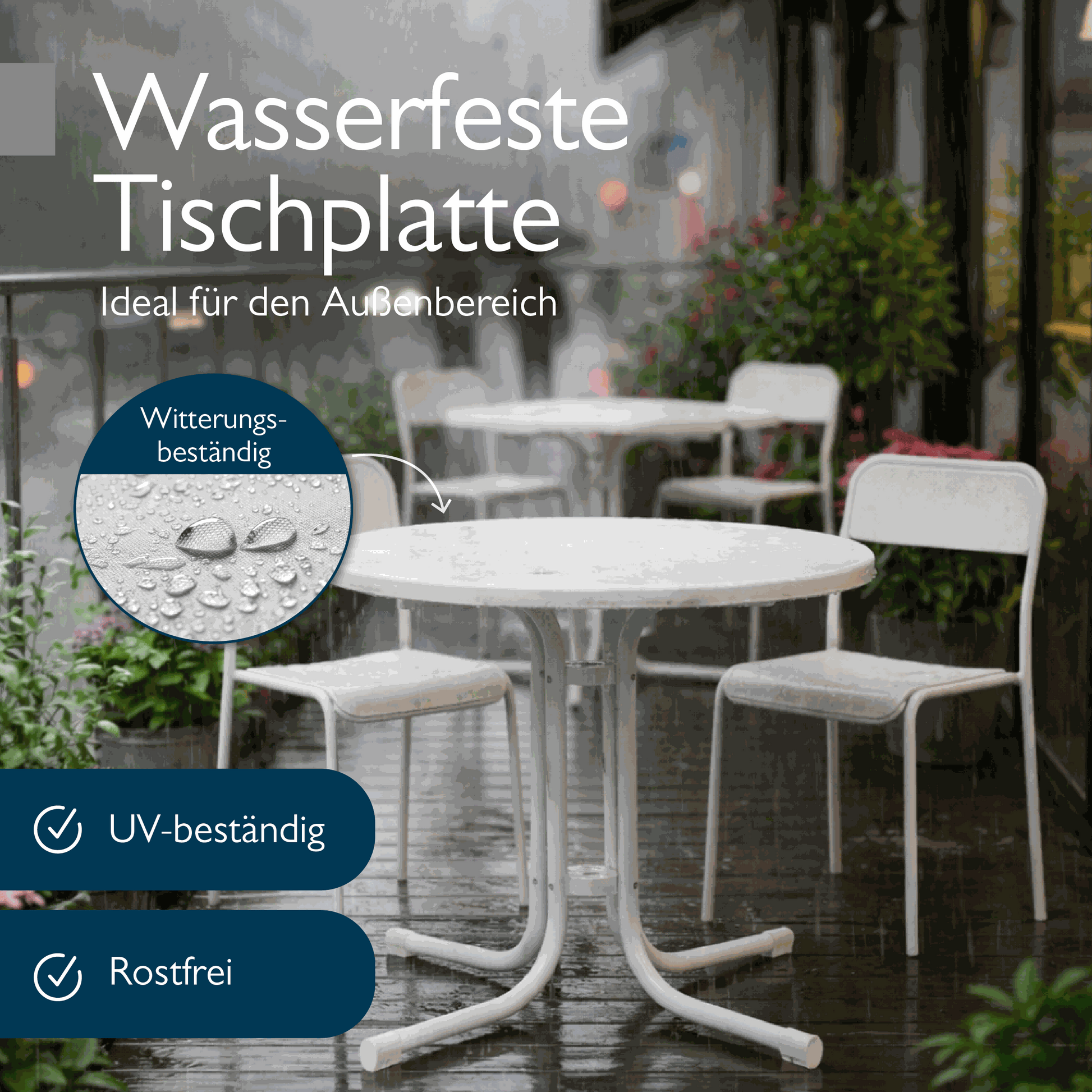 Runder Gartentisch Bistrotisch mit wasserfester, klappbarer Tischplatte und stabilem Stahlgestell für Balkon und Garten