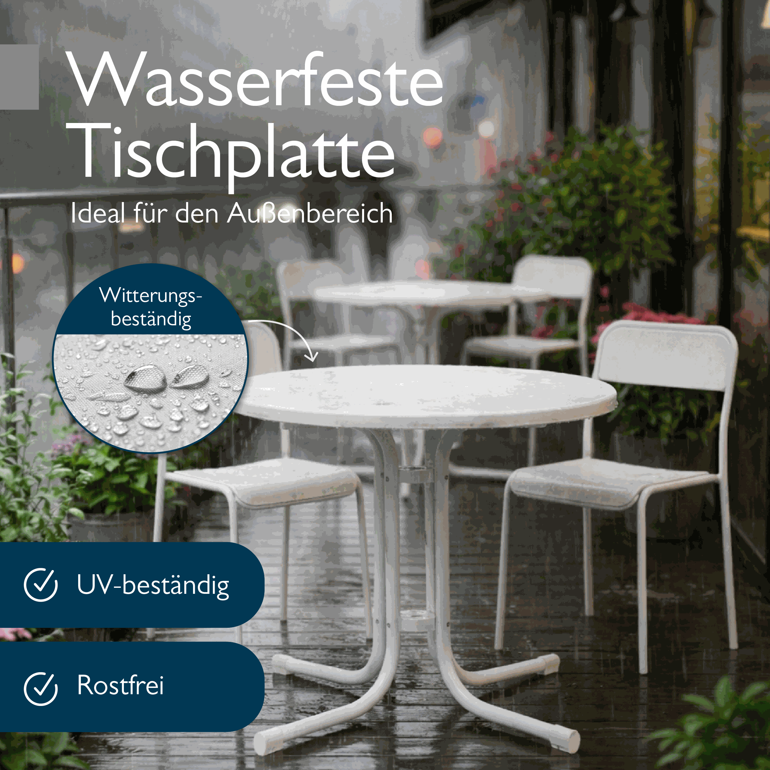 Runder Gartentisch Bistrotisch mit wasserfester, klappbarer Tischplatte und stabilem Stahlgestell für Balkon und Garten
