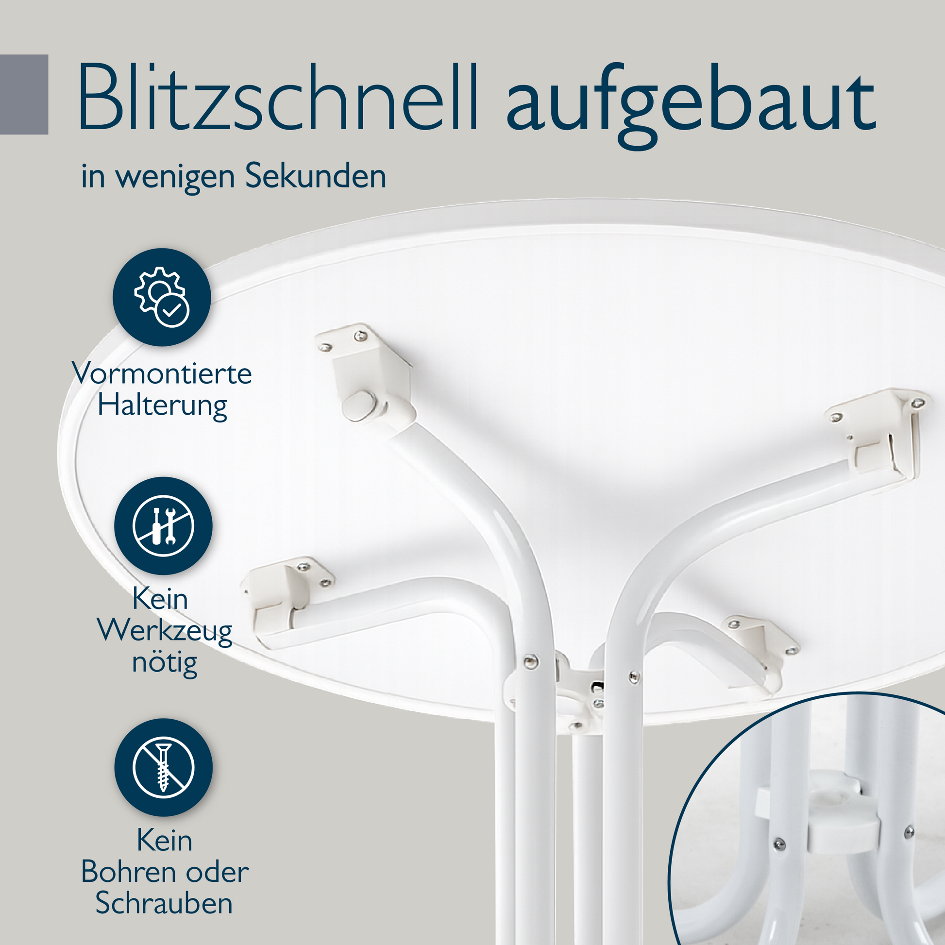 Runder Gartentisch Bistrotisch mit wasserfester, klappbarer Tischplatte und pulverbeschichtetem Stahlgestell für Balkon und Garten