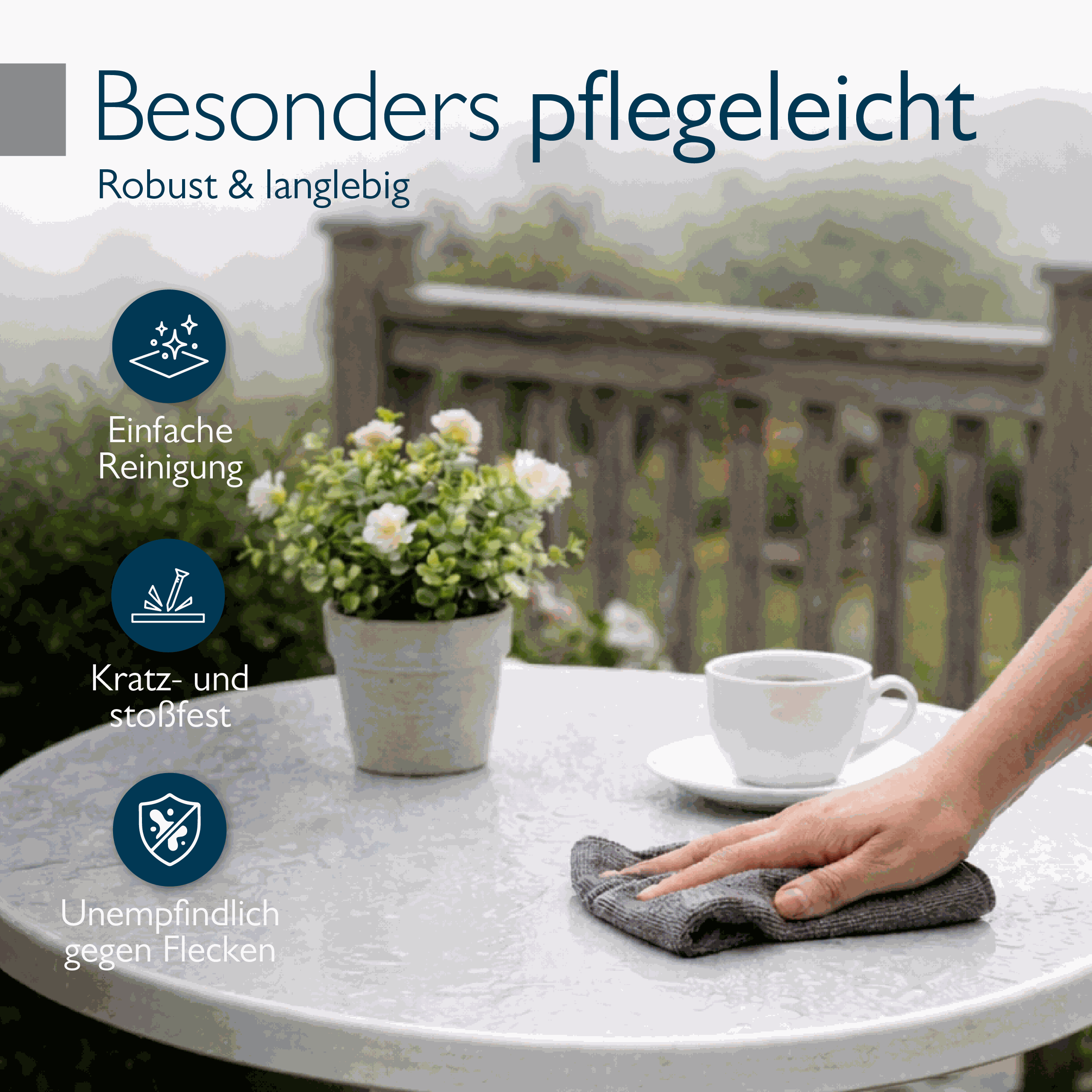 Runder Gartentisch Bistrotisch mit wasserfester Tischplatte und klappbarem Stahlgestell für Balkon und Garten