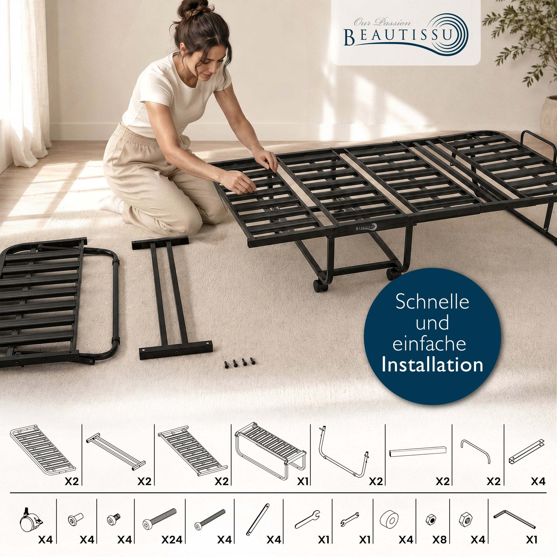 Klappbares Gästebett 90x200 mit Memoryschaum-Matratze und stabilem Metallrahmen
