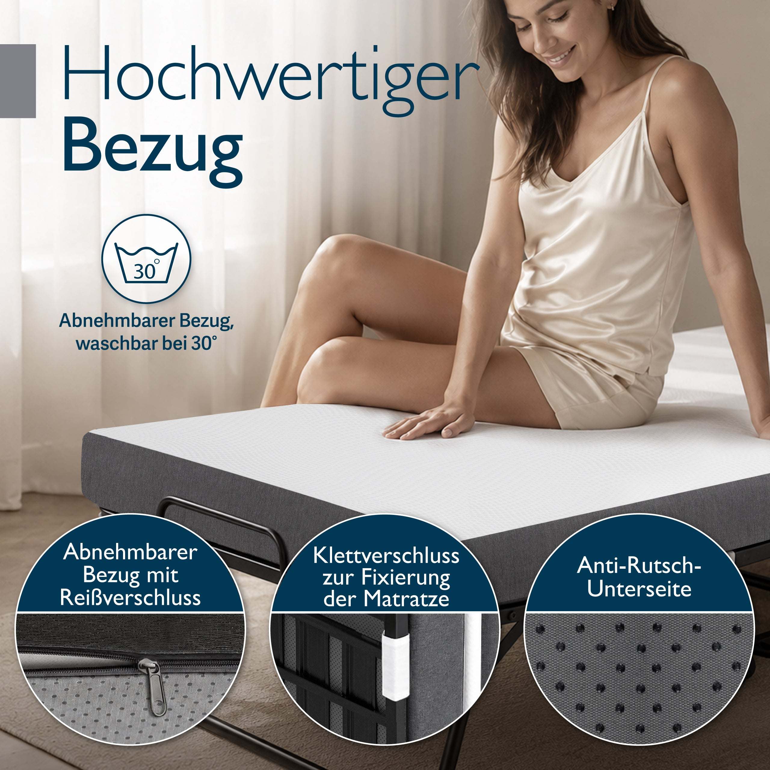 Klappbares Gästebett 90x200 cm mit stabiler Metall-Liegefläche und Memoryschaum-Matratze