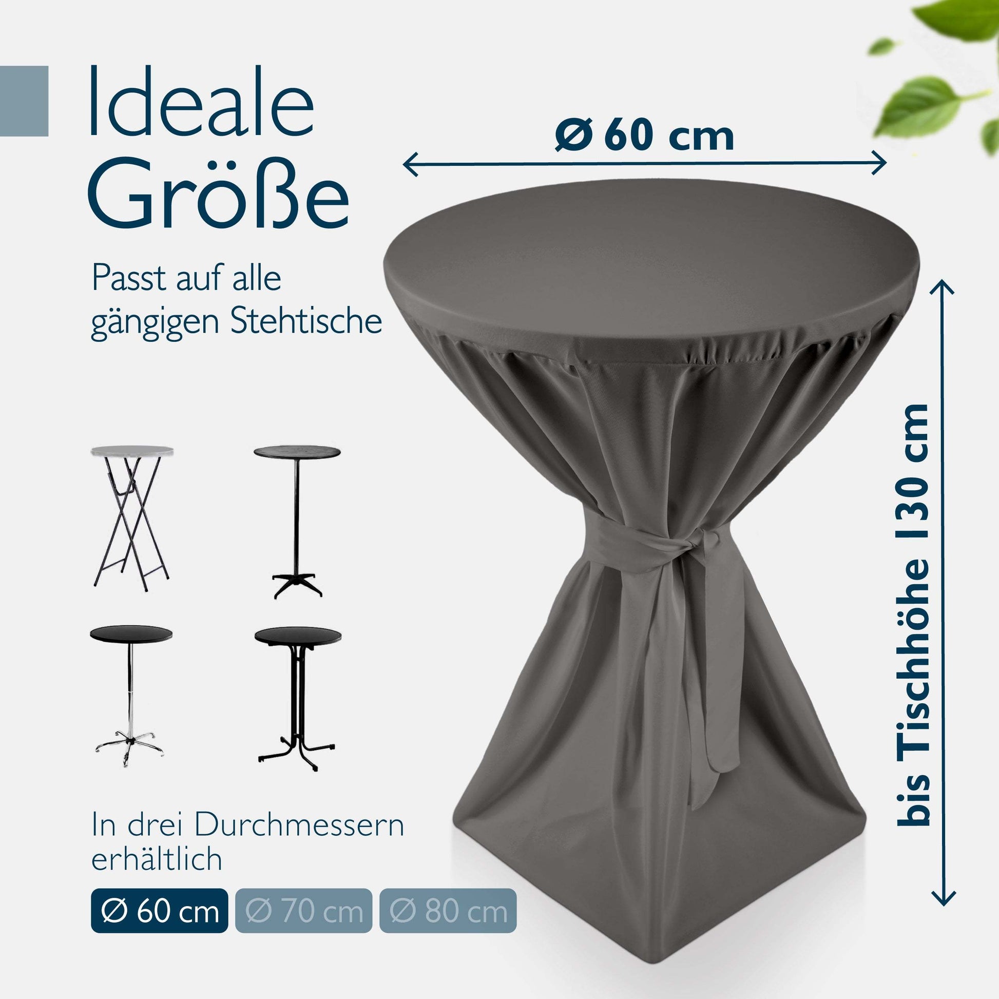 Black foldable standing table with premium fitted tablecloth, 60 cm diameter, suitable for events and outdoor use