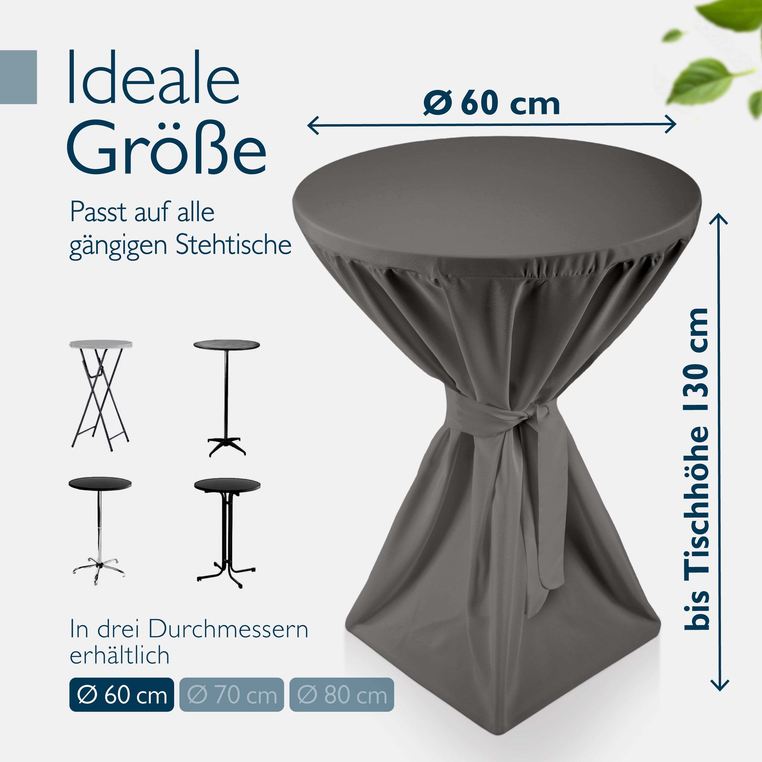 Black foldable standing table with premium fitted tablecloth, 60 cm diameter, suitable for events and outdoor use