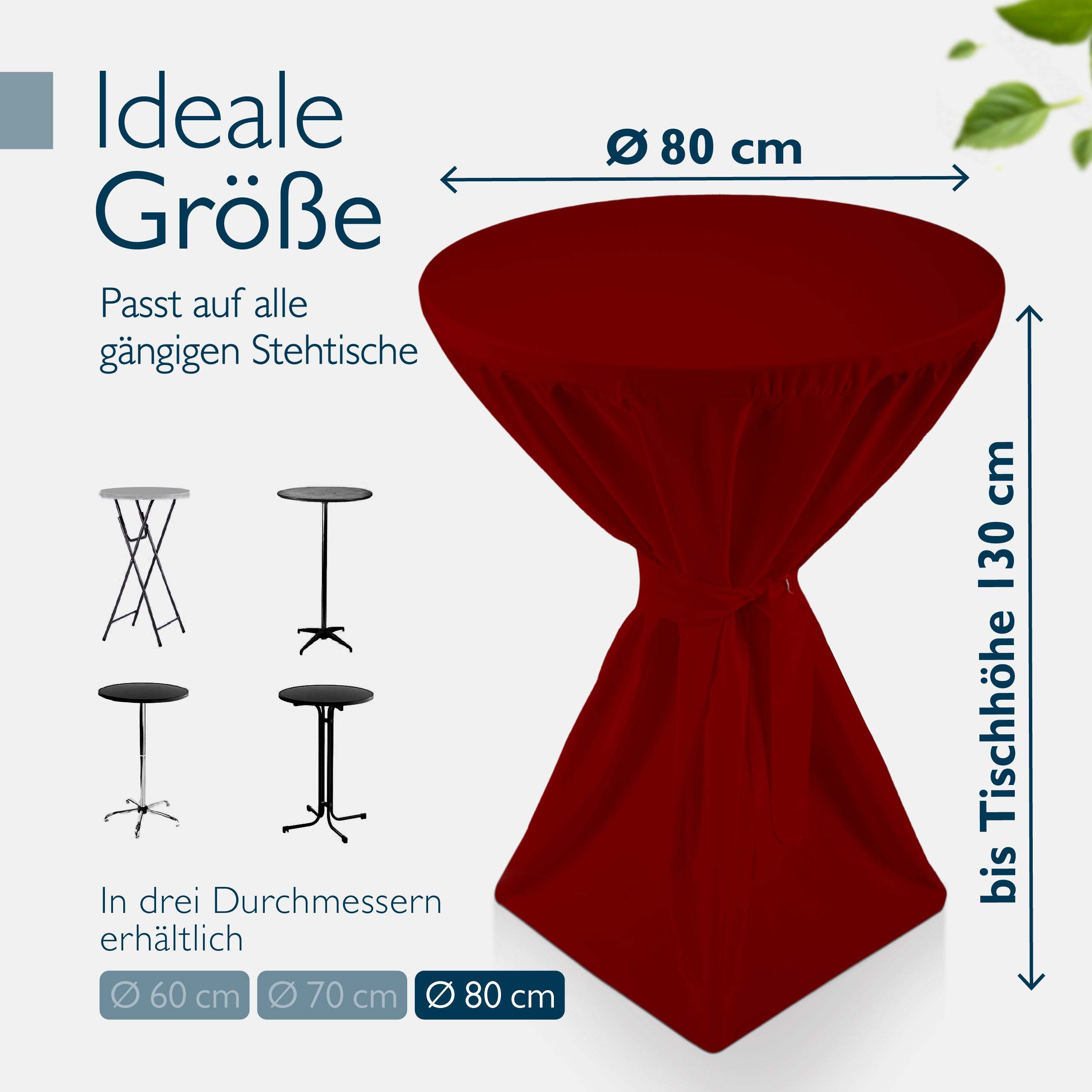 Red round table cover for standing tables, fits 60/70/80 cm diameter, up to 130 cm height, elegant design for events