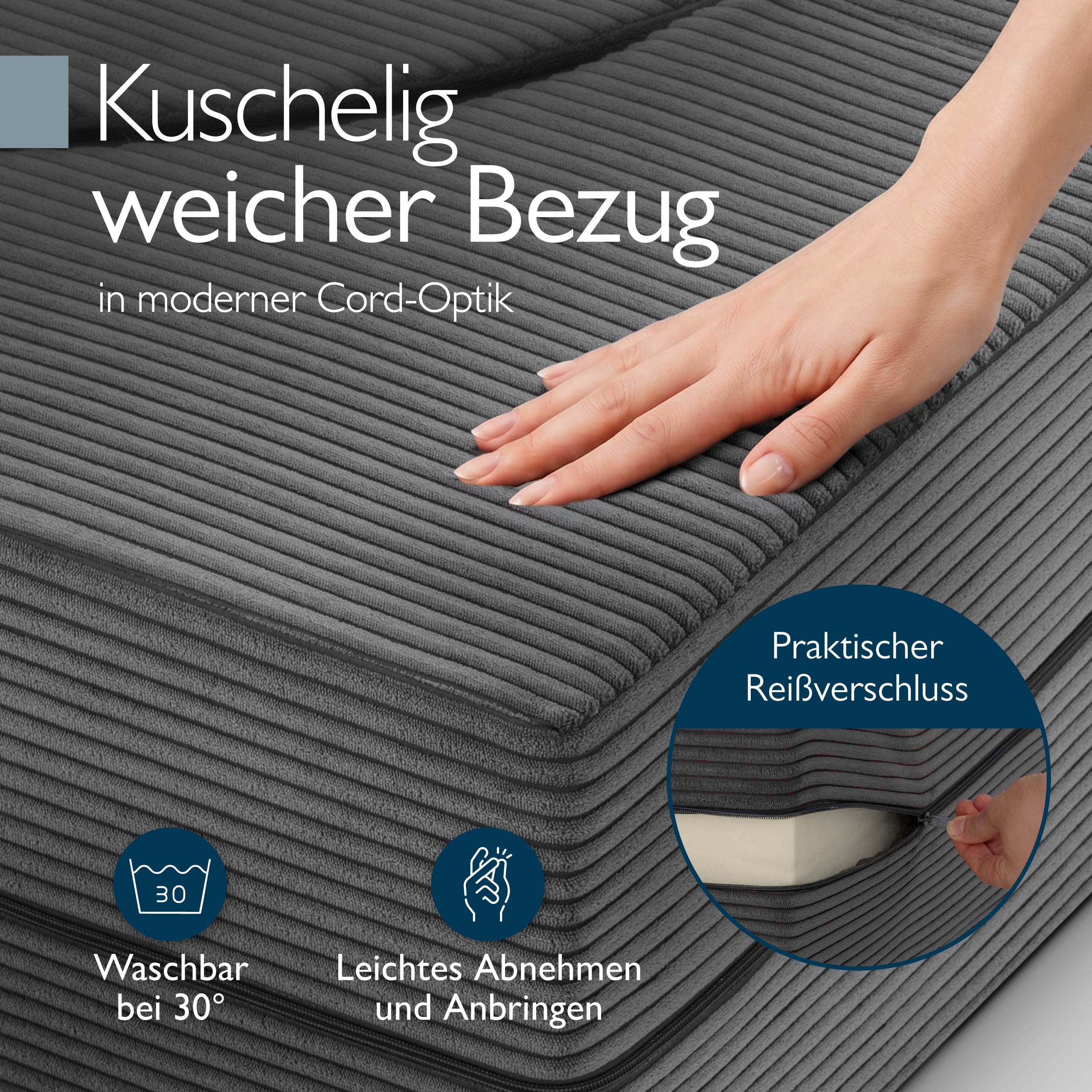Modernes Beautissu Klappsofa mit Schlaffunktion und Cord-Bezug in Anthrazit