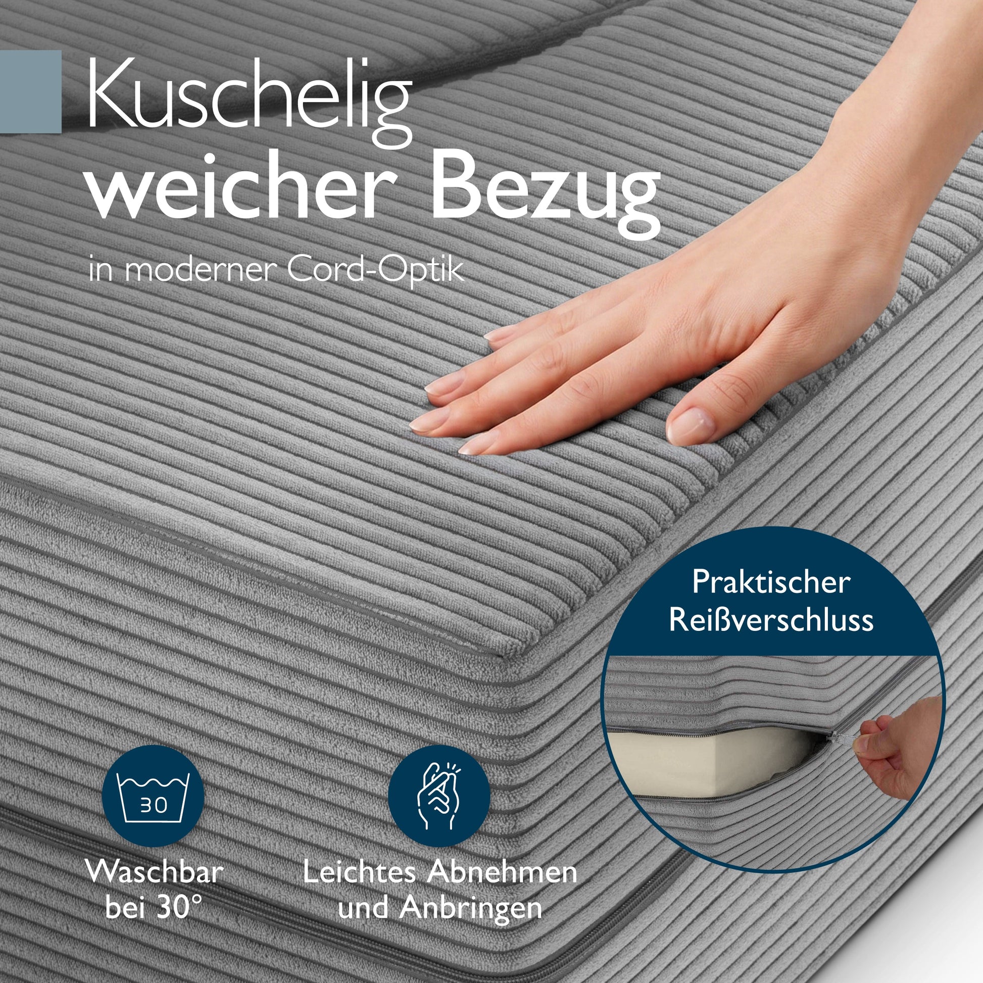 Modernes Klappsofa mit Schlaffunktion in Cord-Optik, platzsparend und komfortabel