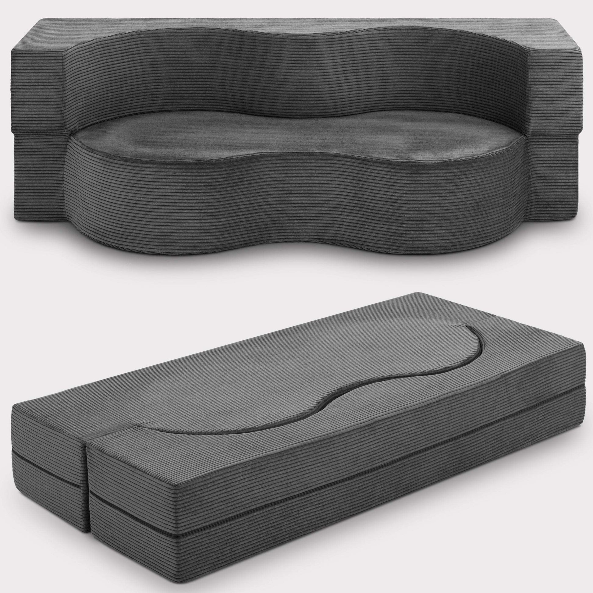 Modernes Beautissu Klappsofa mit Schlaffunktion 90x200 cm in grauer Cord-Optik
