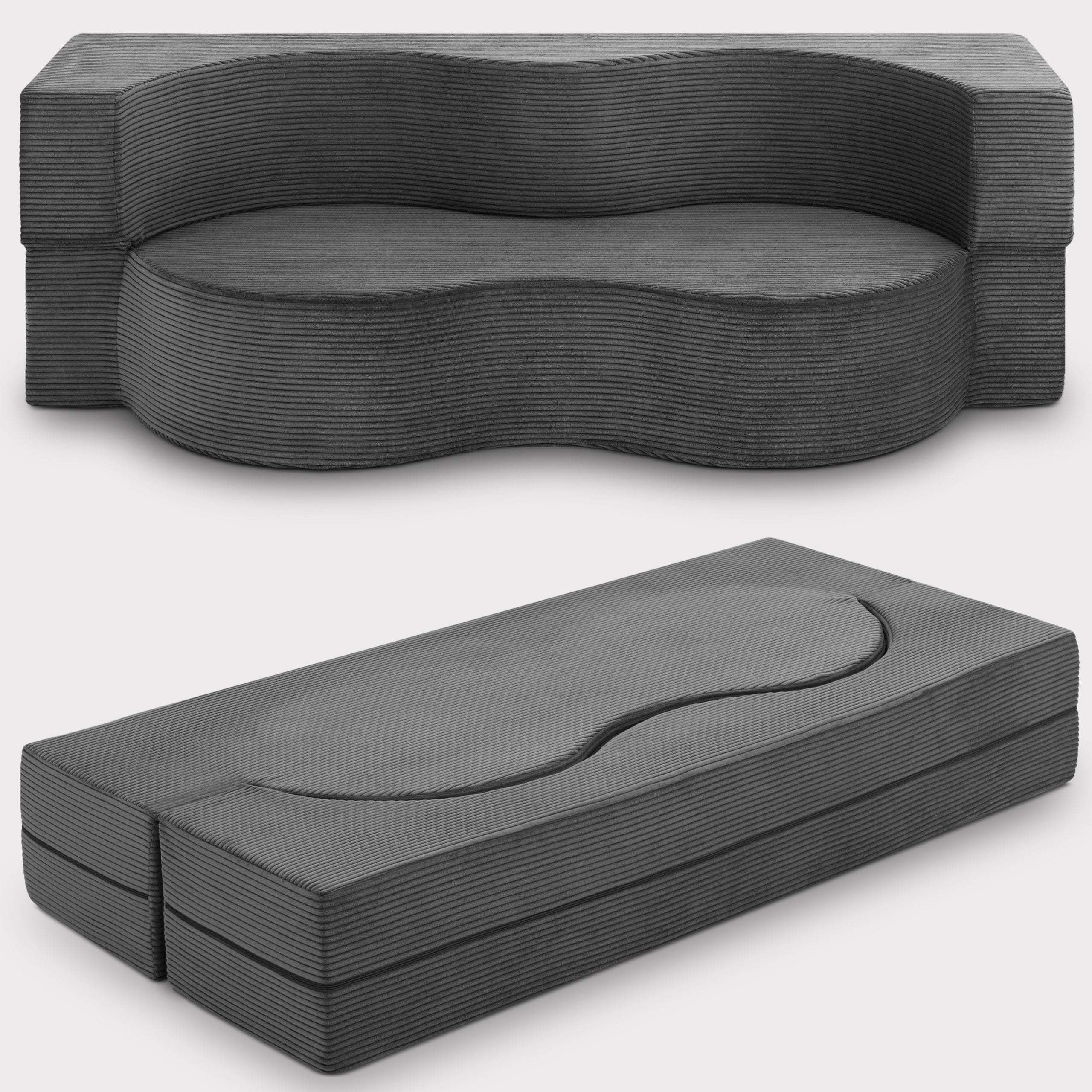 Modernes Beautissu Klappsofa mit Schlaffunktion 90x200 cm in grauer Cord-Optik