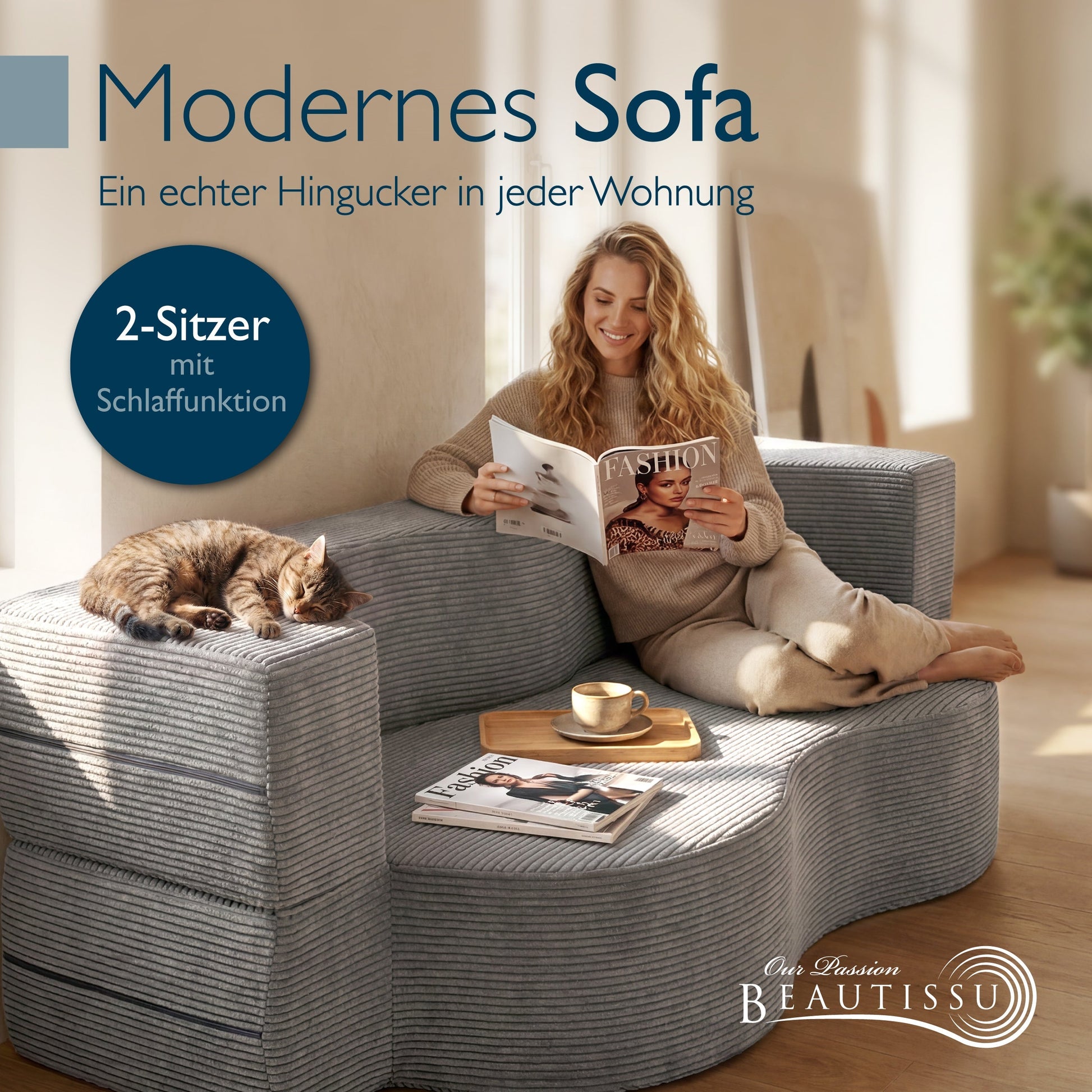 Modernes Klappsofa mit Schlaffunktion 90x200 cm in Cord-Optik, platzsparendes Schlafsofa Leova für Wohnzimmer und Gästezimmer