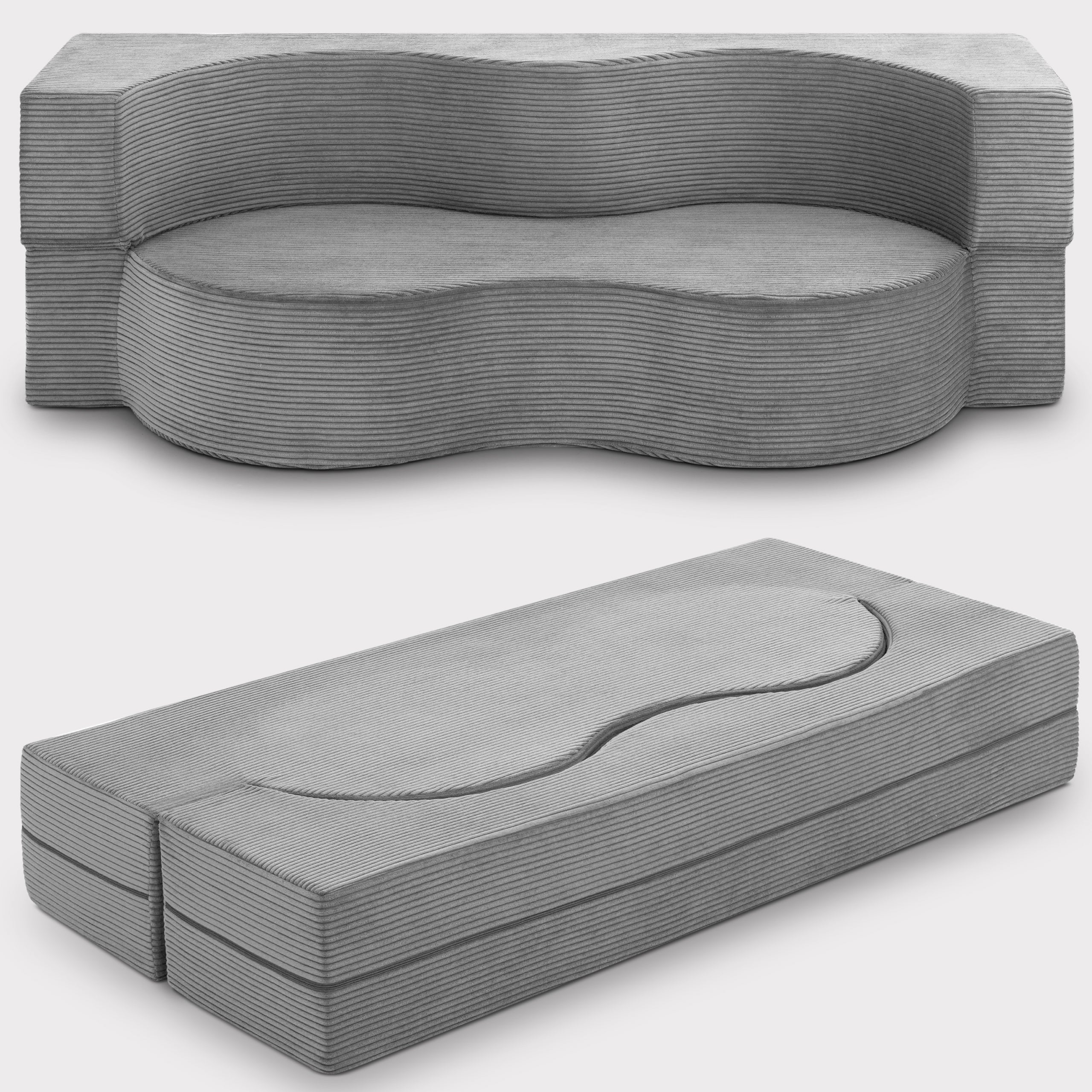 Modernes Beautissu Klappsofa mit Schlaffunktion und Cord-Bezug in Anthrazit