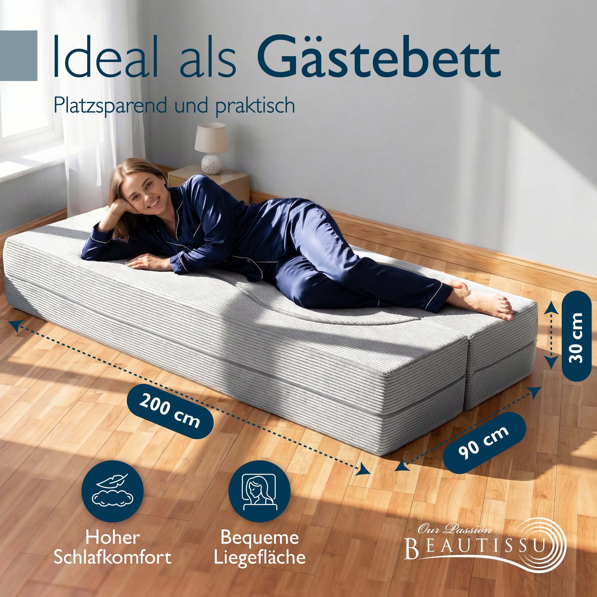 Modernes Klappsofa mit Schlaffunktion in Cord-Optik, 2-Sitzer und Gästebett, platzsparend und komfortabel