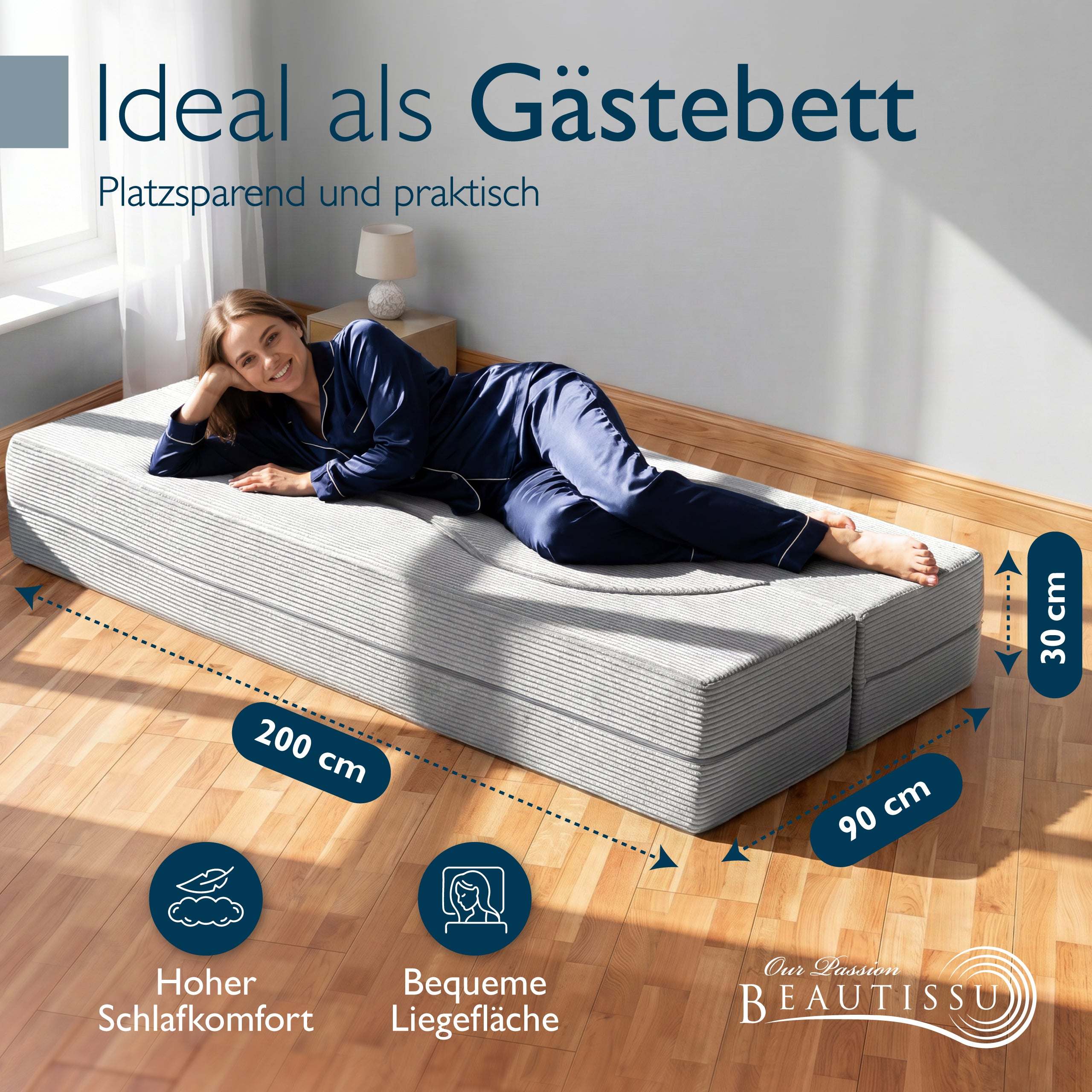 Modernes Klappsofa mit Schlaffunktion in Cord-Optik, 2-Sitzer und Gästebett, platzsparend und komfortabel