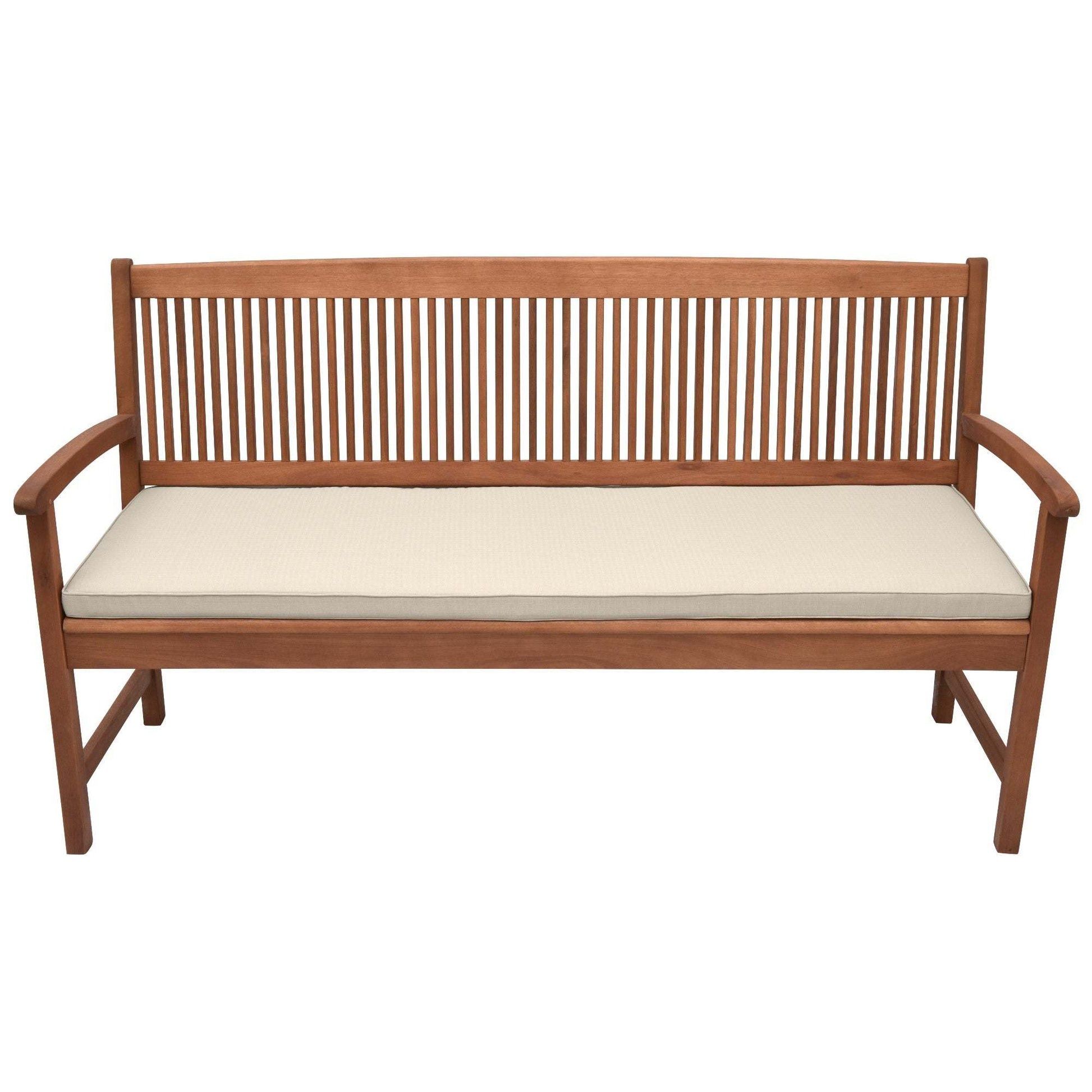 Beautissu Base BK bench seat cushion on wooden garden bench.