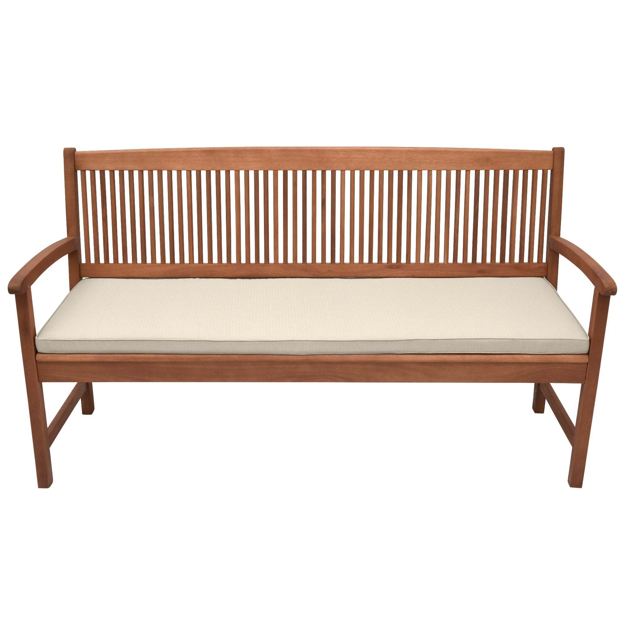 Beautissu Base BK bench seat cushion on wooden garden bench.