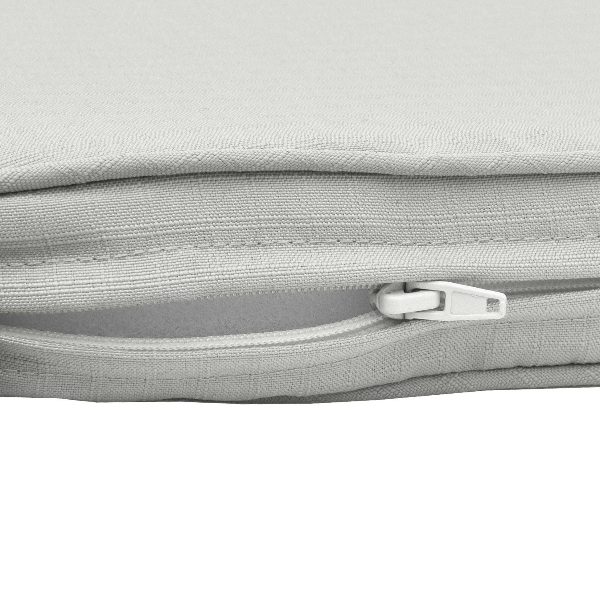 Beautissu Base BK bank cushion with zip, light gray fabric, close-up view.