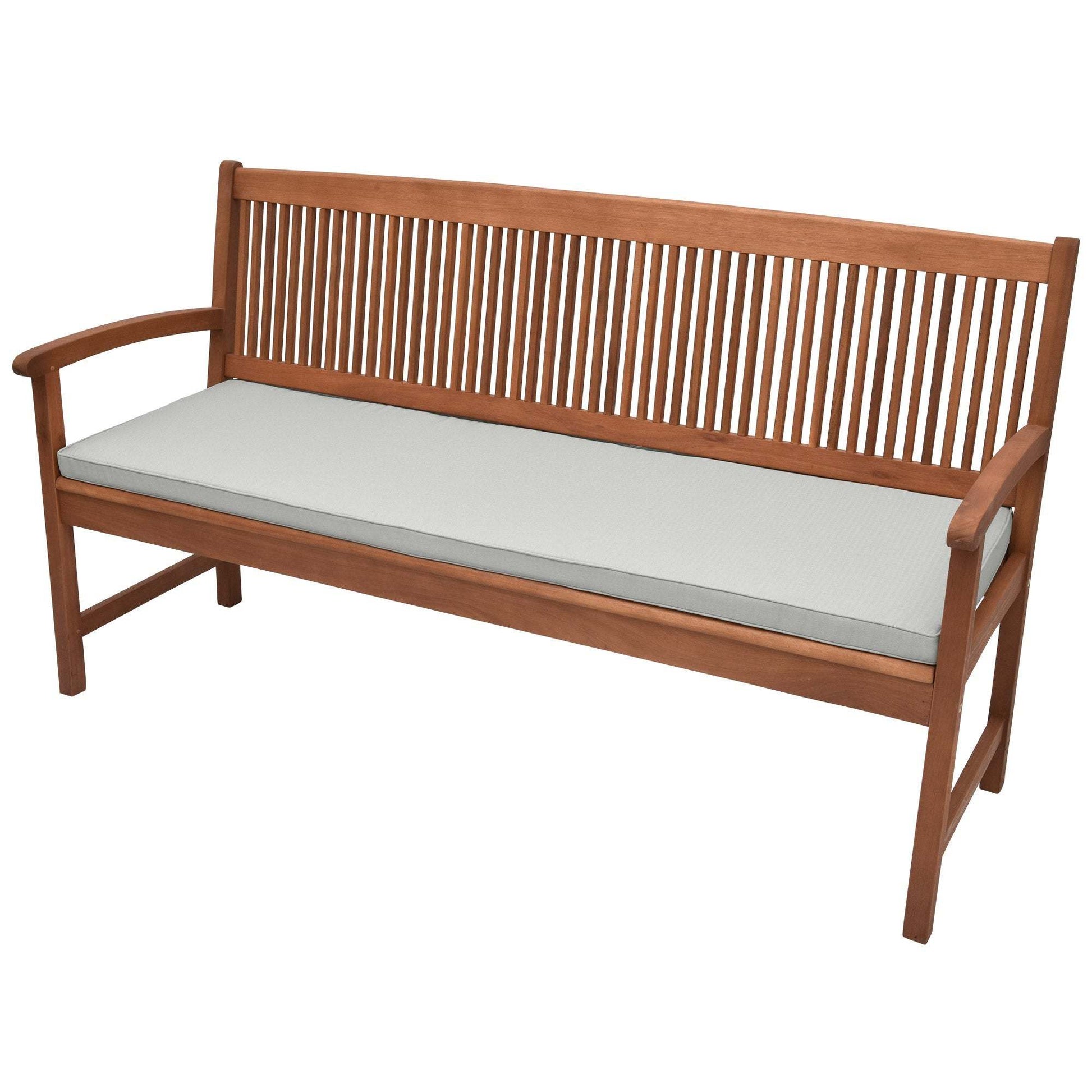 Beautissu Base BK bank cushion with check pattern in neutral color on wooden bench.