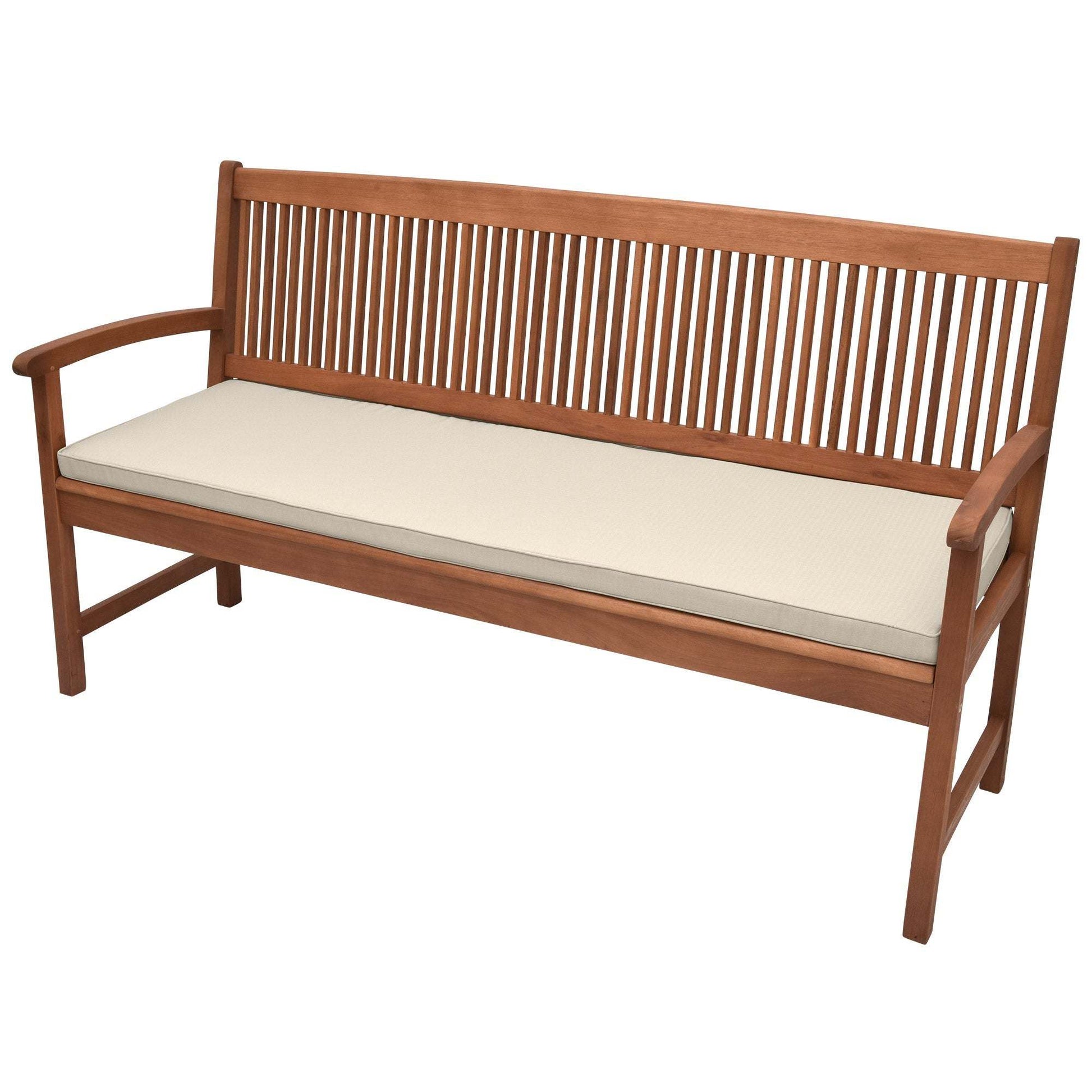 Beautissu Base BK bench cushion with 5 cm padding on a wooden garden bench.