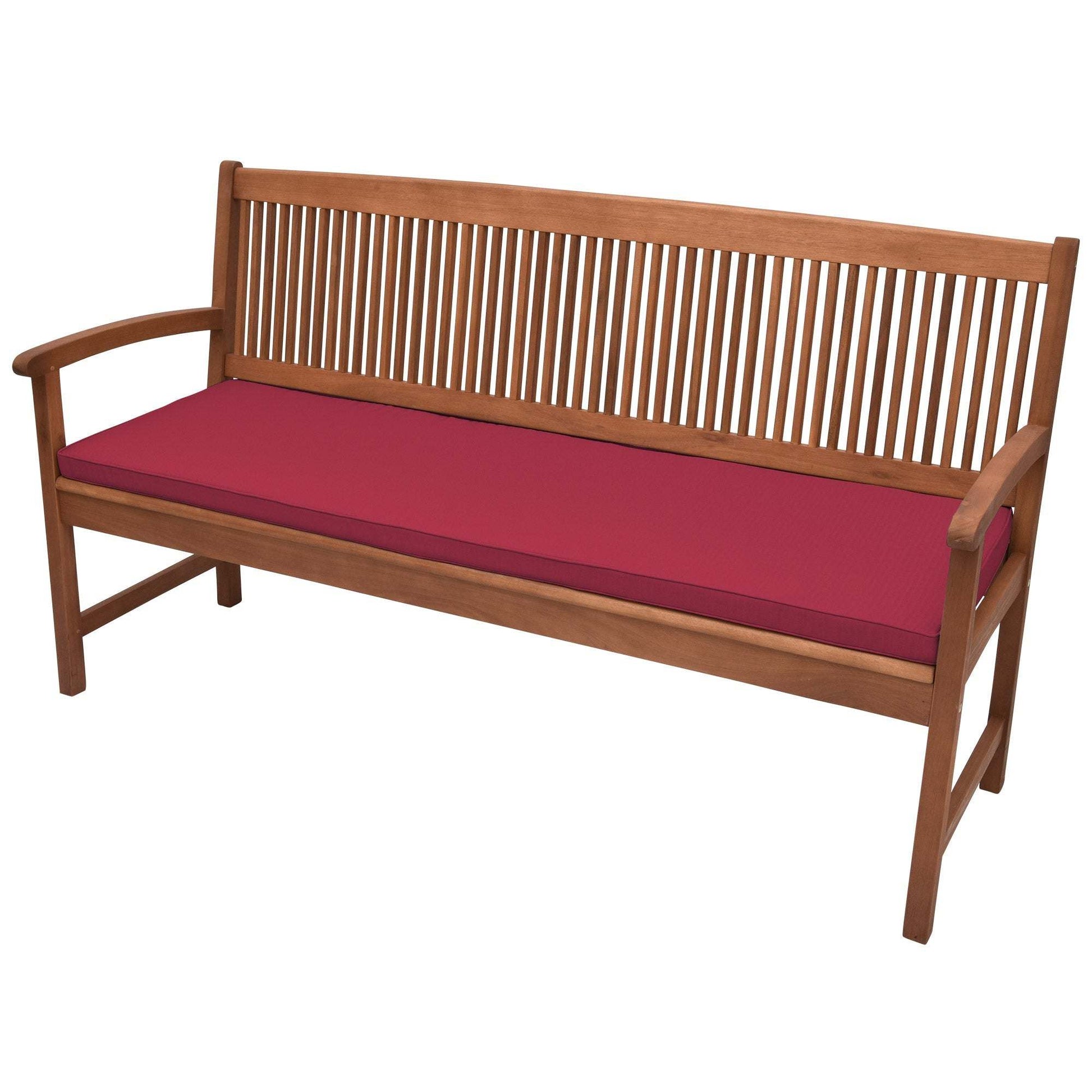 Beautissu Base BK bench cushion on wooden garden bench.