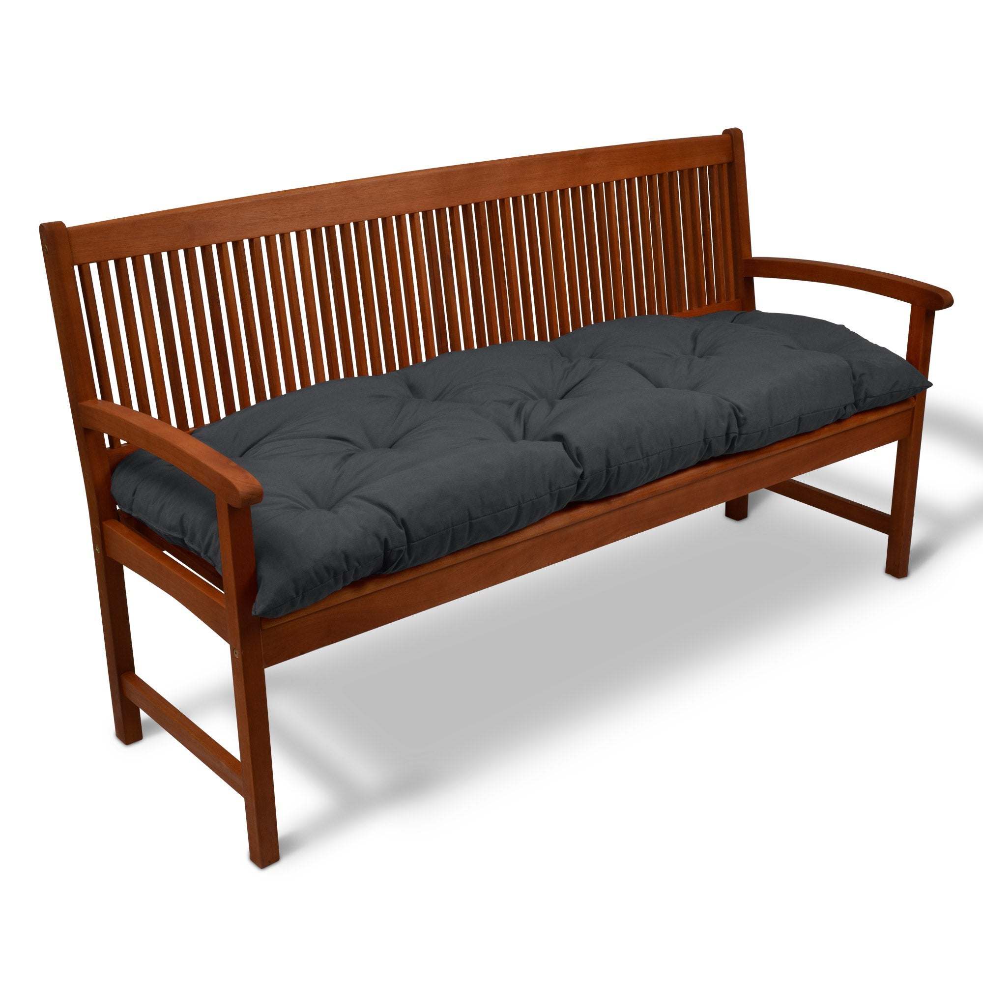 Beautissu Bankauflagen Flair BK cushion on a wooden bench, dark color, 10 cm thick, stylish and cozy seat pad.