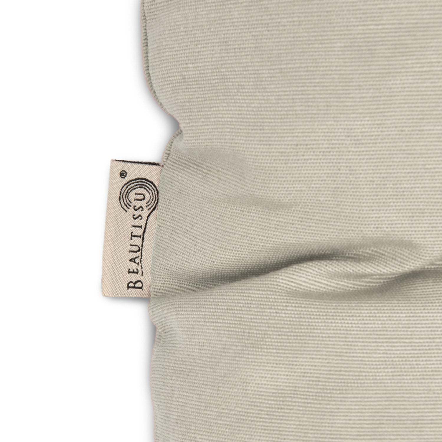 Beautissu Bankauflagen Flair BK beige cushion showing texture and brand tag.
