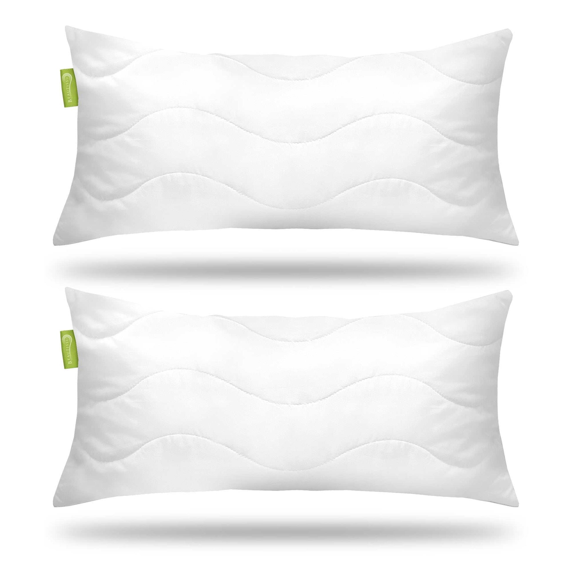 Beautissu BeauNuit UK microfiber pillows, set of two, sizes 40x80cm and 80x80cm, suitable for allergy sufferers, OEKO-TEX certified.