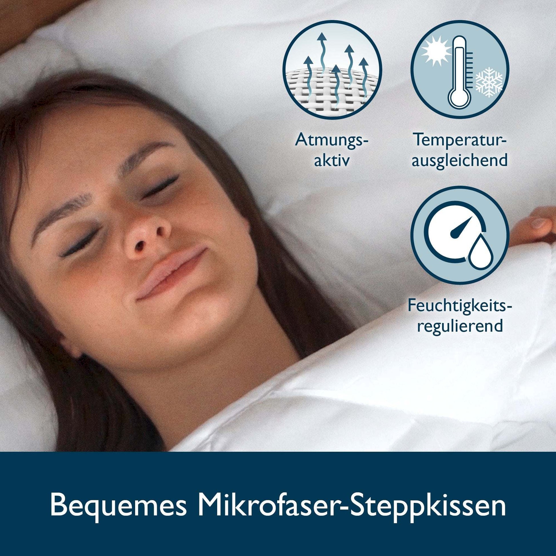 Bequeme Mikrofaser-Steppkissen von Beautissu BeauNuit UK für erholsamen Schlaf, allergikerfreundlich, mit OEKO-TEX Zertifikat.