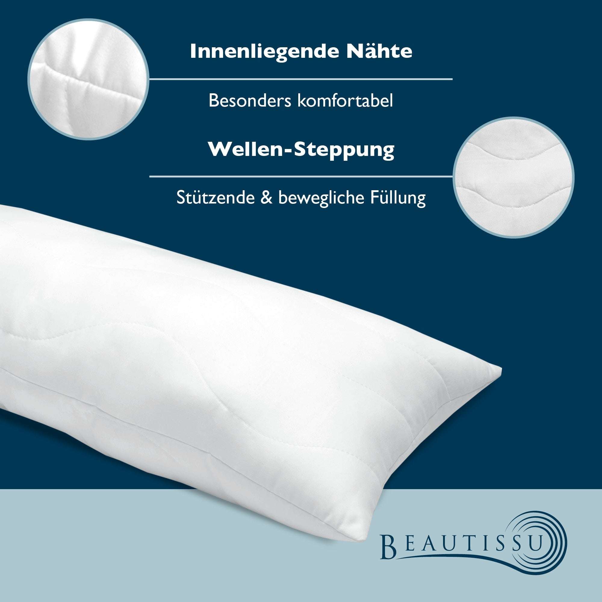 Beautissu BeauNuit UK microfibre pillow with wave quilting and OEKO-TEX certification, suitable for allergy sufferers.