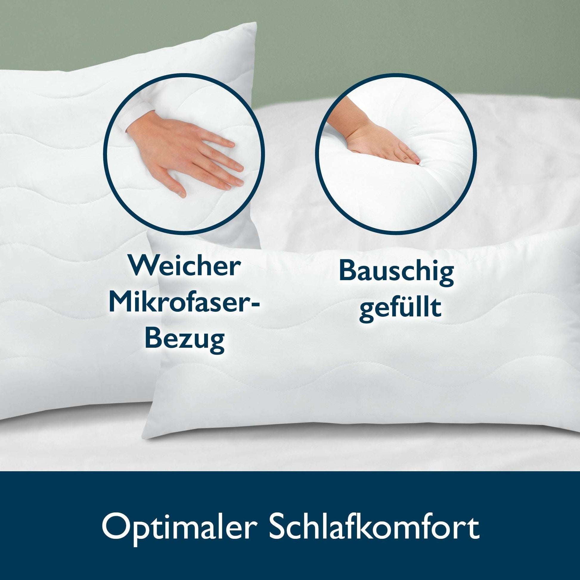 Beautissu BeauNuit UK microfiber pillows with soft covering, suitable for allergy sufferers, OEKO-TEX certified.