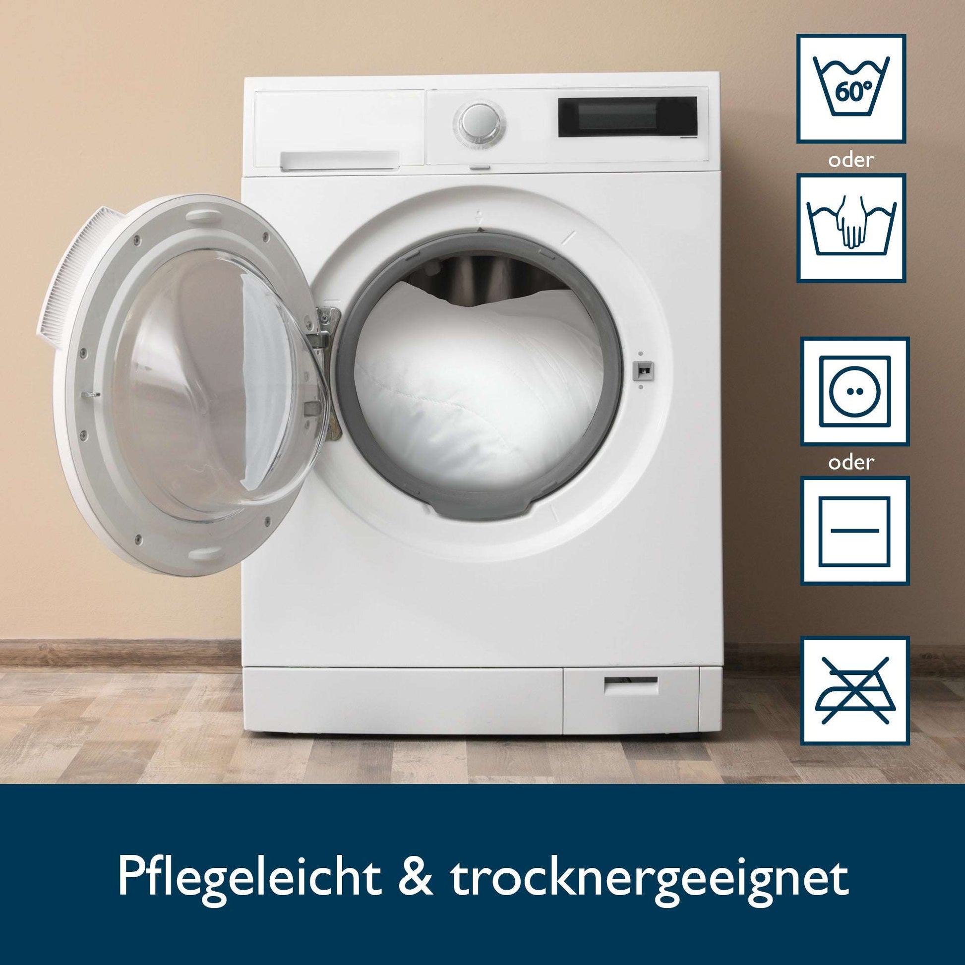Beautissu BeauNuit UK Mikrofaser Kopfkissen in Waschmaschine mit Pflegehinweisen.