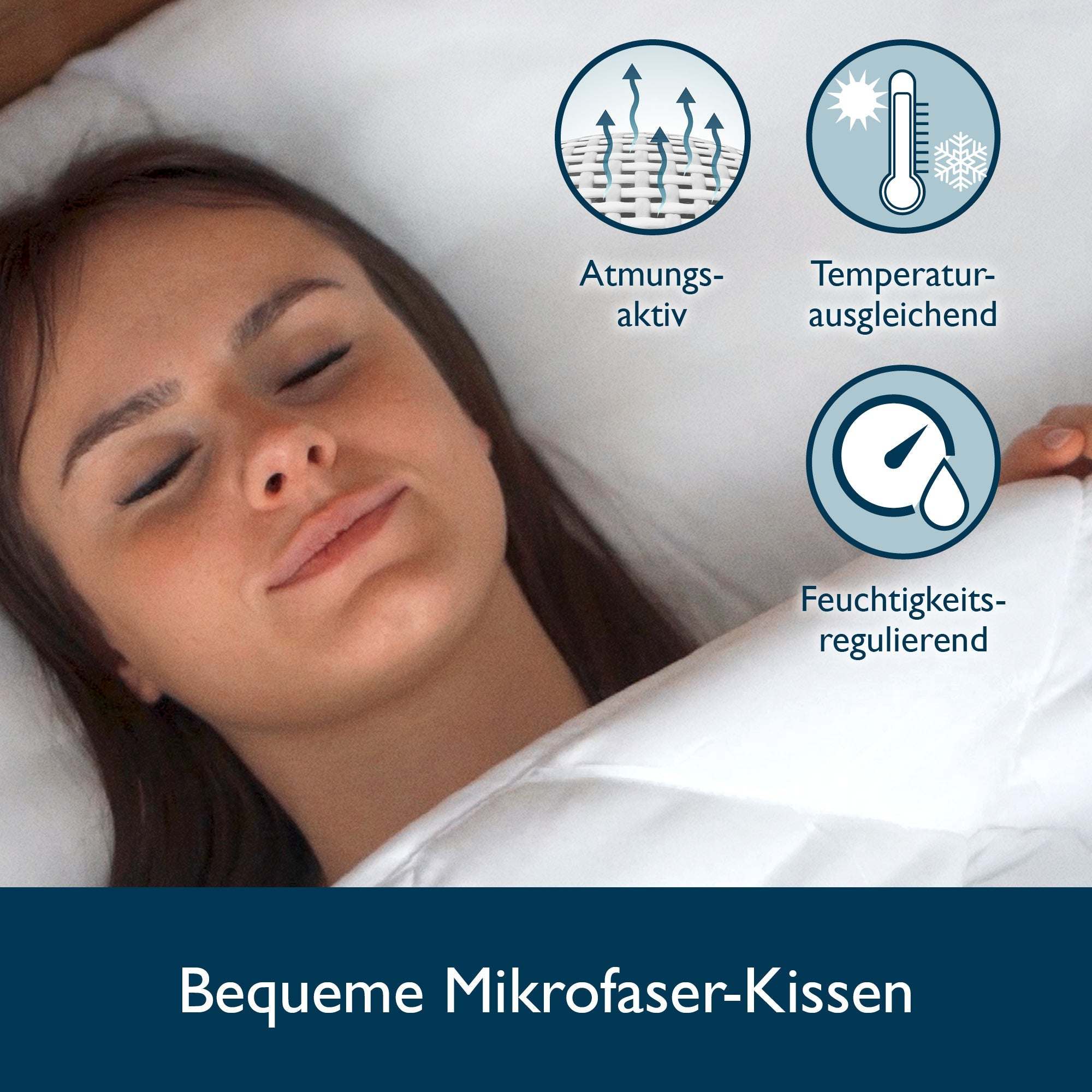 Comfortable microfiber pillow with breathable, temperature-balancing, and moisture-regulating features, ideal for restful sleep.