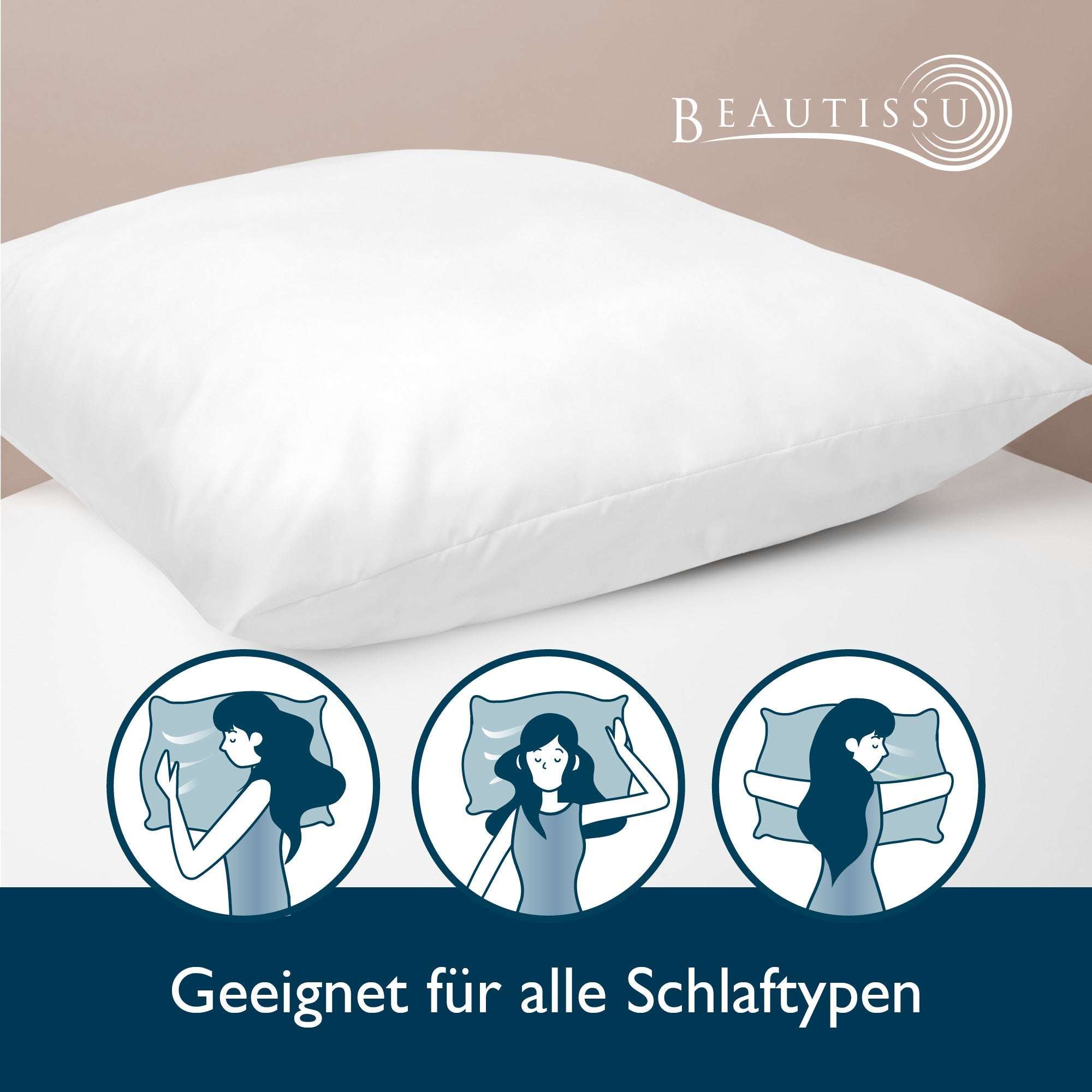 Beautissu BeauNuit NK microfiber pillow for all sleep types, OEKO-TEX certified.