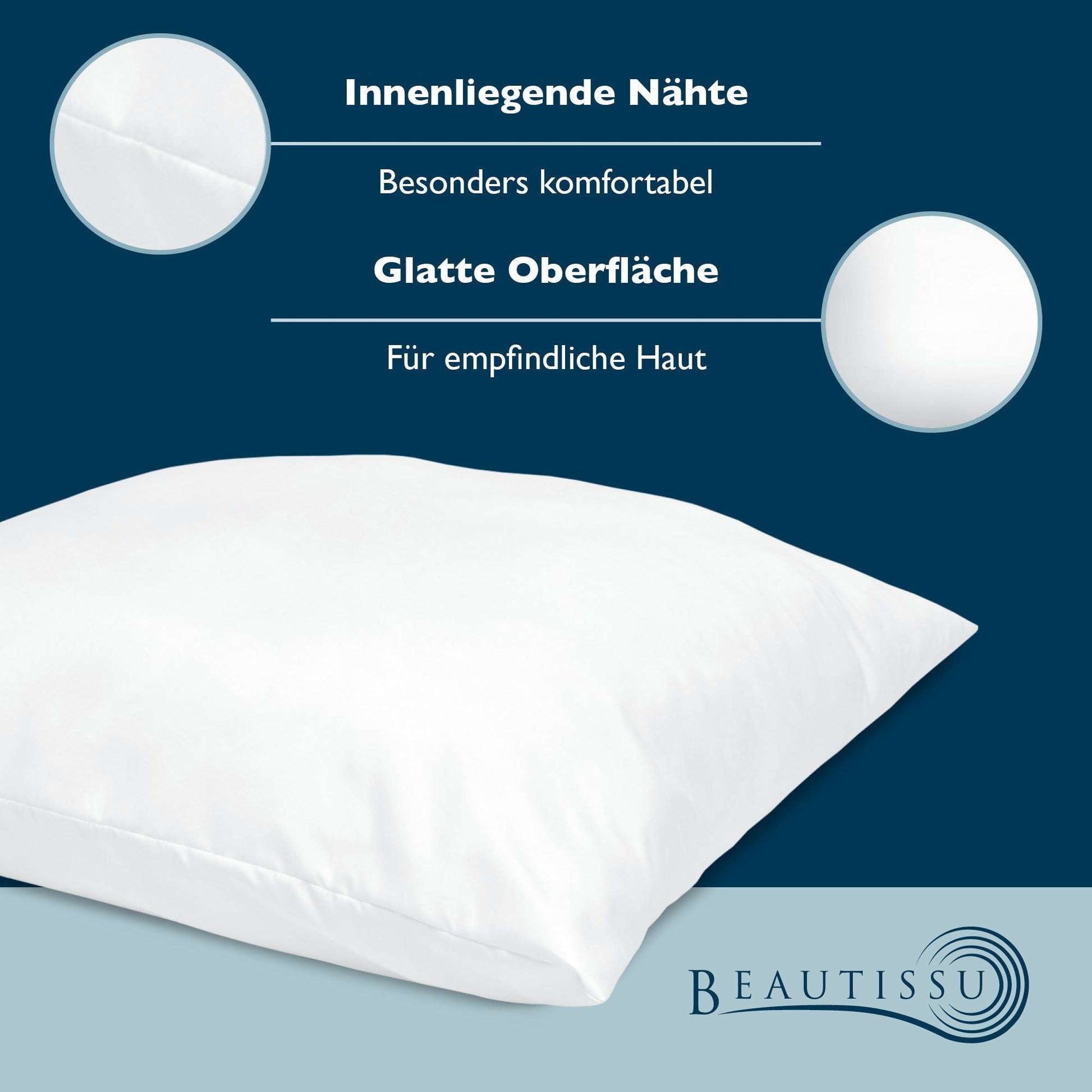 Beautissu BeauNuit NK microfiber pillow with smooth surface and inner seams for comfort.
