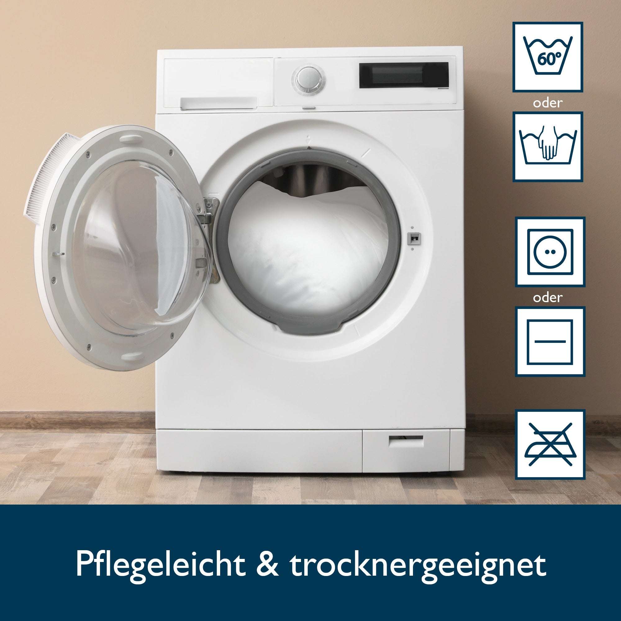 Mikrofaser Kopfkissen Beautissu BeauNuit NK in Waschmaschine, pflegeleicht und trocknergeeignet.