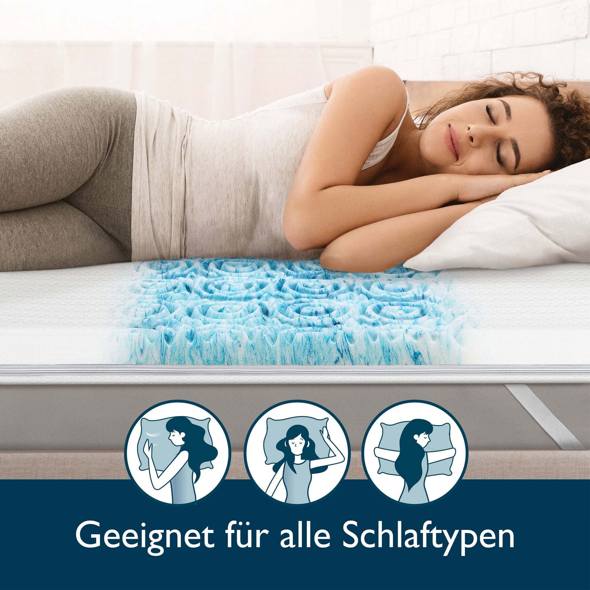 Beautissu BeauNuit MT Lux 7 zonen matratzentopper with 7cm viscoschaum for optimal sleep support, suitable for all sleep types.