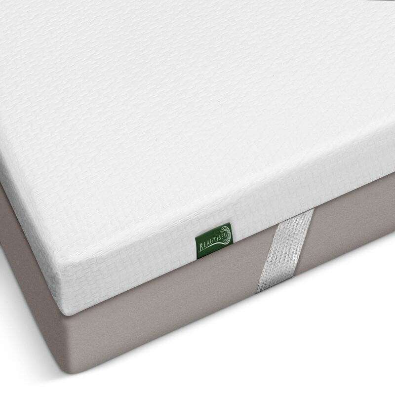 Beautissu BeauNuit MT Lux 7-Zonen Mattress Topper with 7cm Visco Foam on bed, wavy design, removable cover, anti-slip corners.