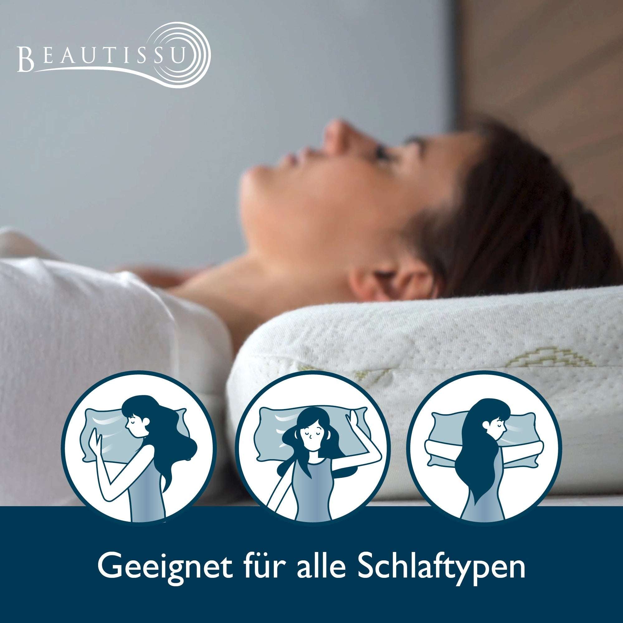 Beautissu Kissen BeauErgo BN for all sleep types with memory foam and bamboo cover.