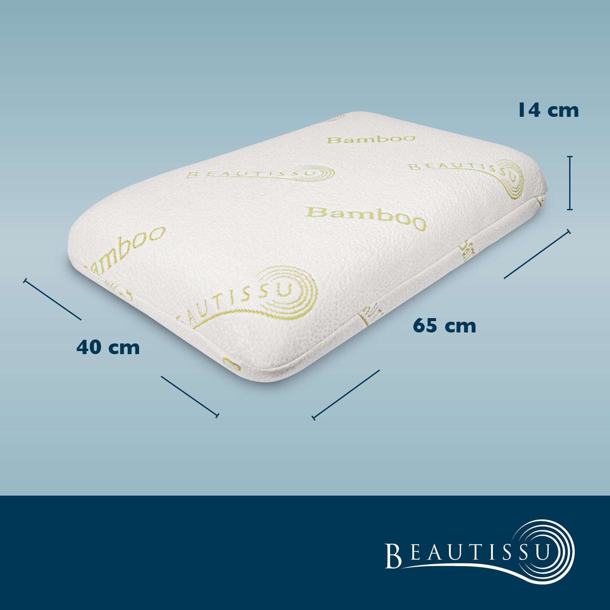 Beautissu Kissen Memory Foam BeauErgo BN Nackenstützkissen Bambus 65x40x14cm with airflow ventilation, allergen-resistant, and washable cover.