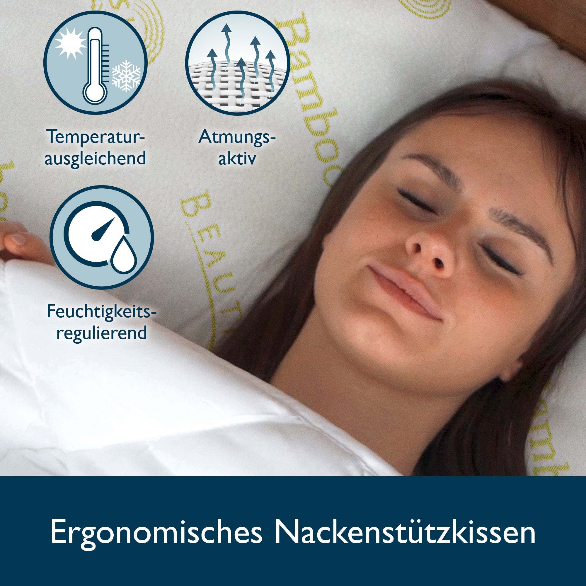 Ergonomic memory foam pillow with temperature-regulating and moisture-controlling features by Beautissu, ideal for allergy sufferers.