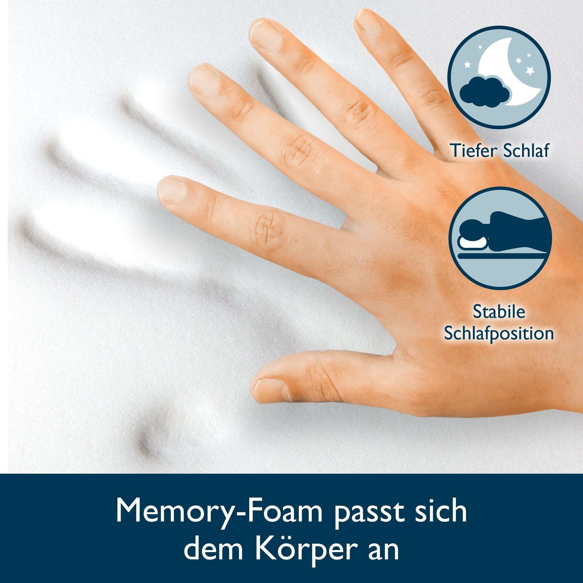 Memory foam pillow with airflow ventilation holes for balanced temperature and fresh scent, suitable for all sleepers, anti-allergic, dust and mite resistant, OEKO-TEX® certified.